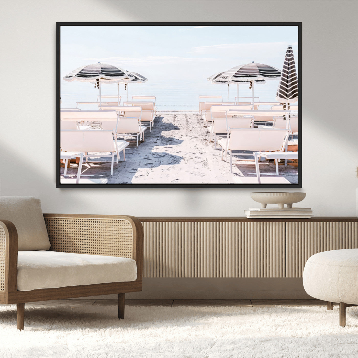 67623952-MGV-CV-36X24-Minimalist Beach Wall Art Canvas Print, Framed Pastel Sand Art Picture Print, Beach Aesthetic Perfect Coastal Minimalist Decor