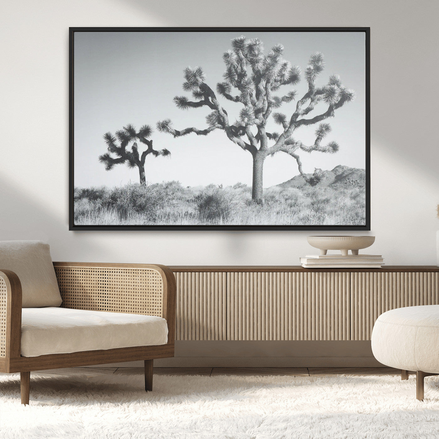 29996209-MGV-CV-36X24-Joshua Tree Art Wall Art Canvas Print, Framed Black White Landscape Art Picture Print, Desert Tree Decor Perfect Southwestern Boho