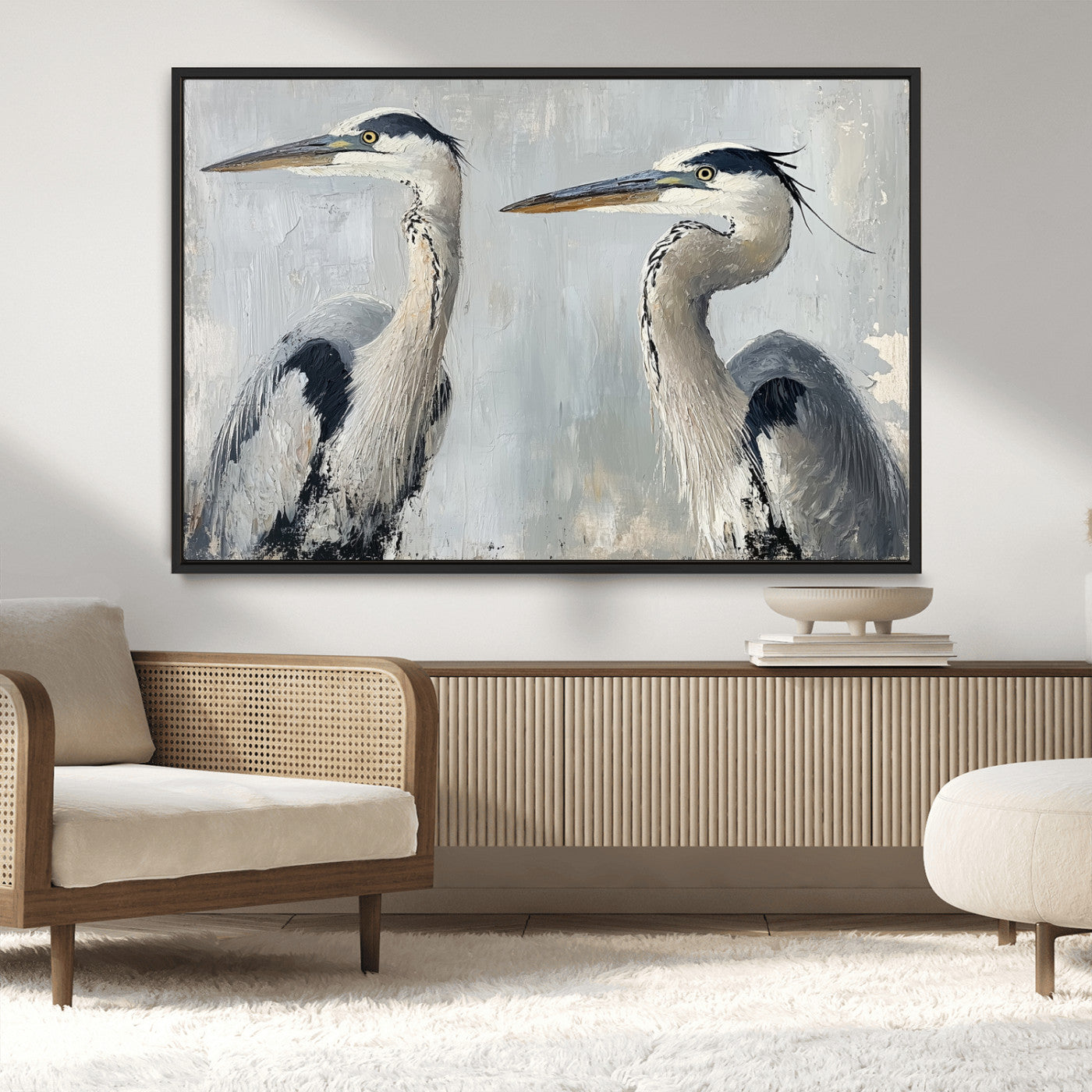 19427826-MGV-CV-36X24-Bird Canvas Decor Wall Art Canvas Print, Framed Coastal Bird Pair Art Picture Print, Minimalist Wildlife Wall Perfect Coastal