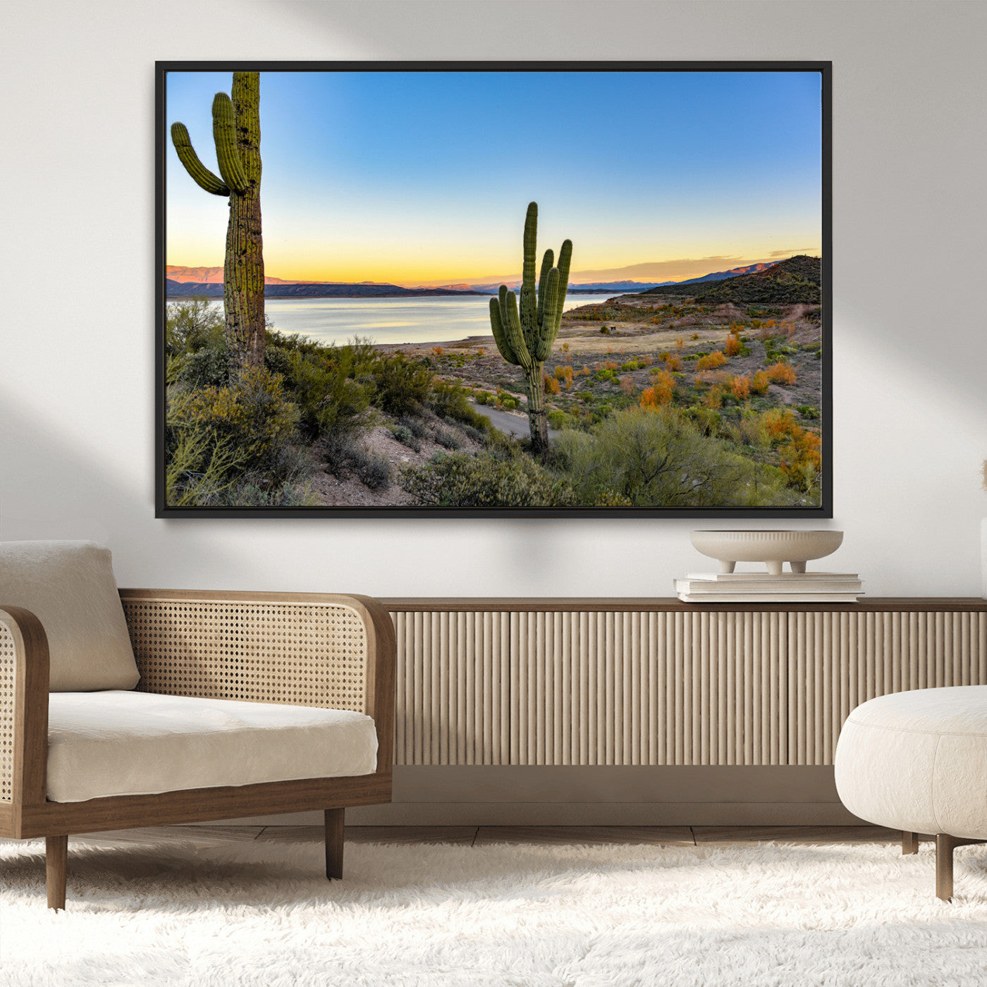 52844711-MGV-CV-36X24-Saguaro Cactus Wall Art Canvas Print, Framed Desert Sunset Art Picture Print, Southwestern Scene Perfect Southwestern Rustic Decor