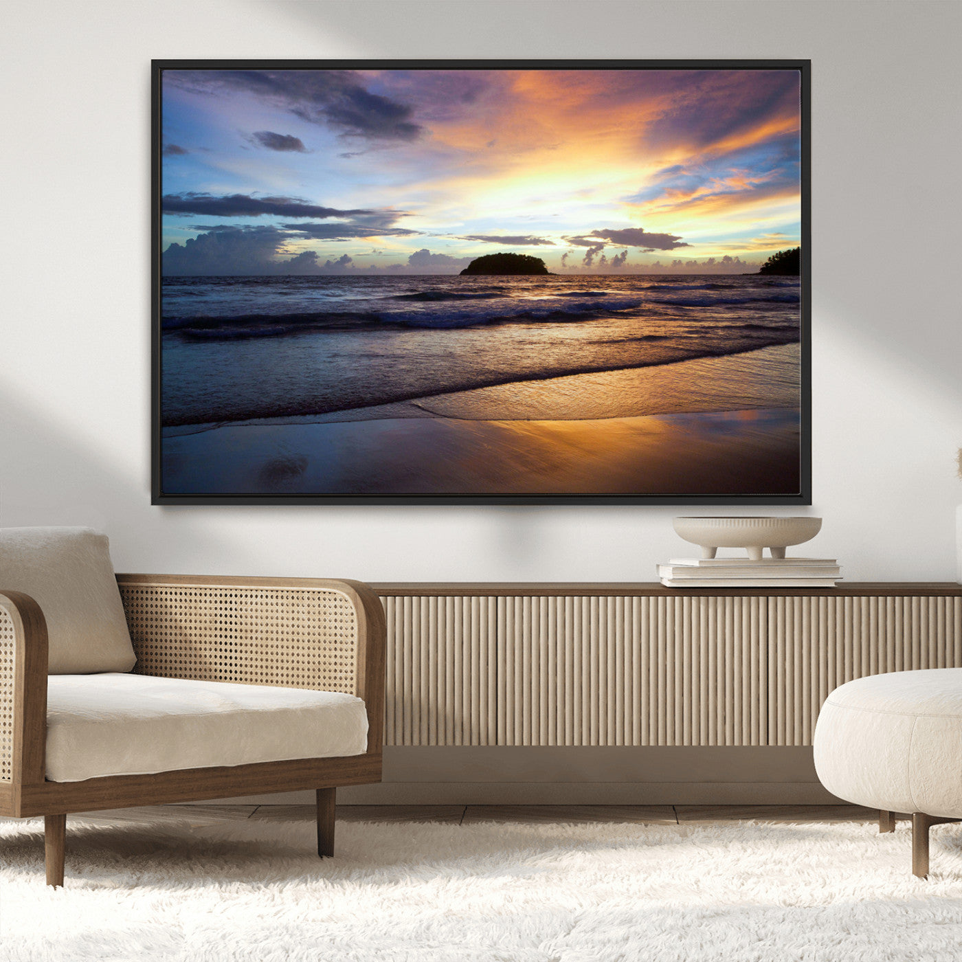 36714356-MGV-CV-36X24-Beach Sunset Wall Art Canvas Print, Framed Ocean Waves Art Picture Print, Tropical Seascape Perfect Coastal Serenity Decor Artwork