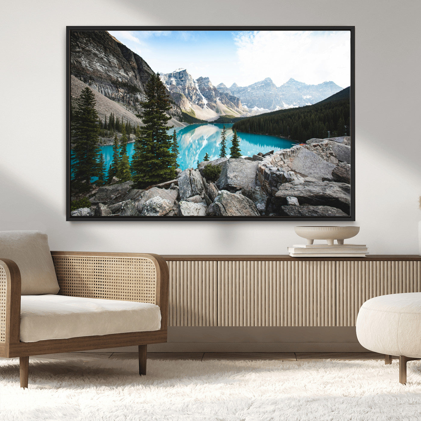 98014896-MGV-CV-36X24-Canadian Rockies Wall Art Canvas Print, Framed Mountain Landscape Art Picture Print, Turquoise Water Perfect Scandinavian