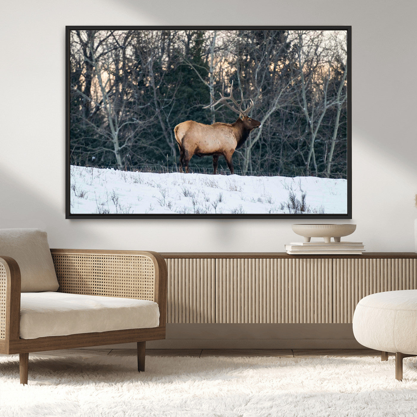 36533178-MGV-CV-36X24-Wild Elk Photography Wall Art Canvas Print, Framed Winter Wildlife Art Picture Print, Snowy Forest Perfect Rustic Lodge Decor