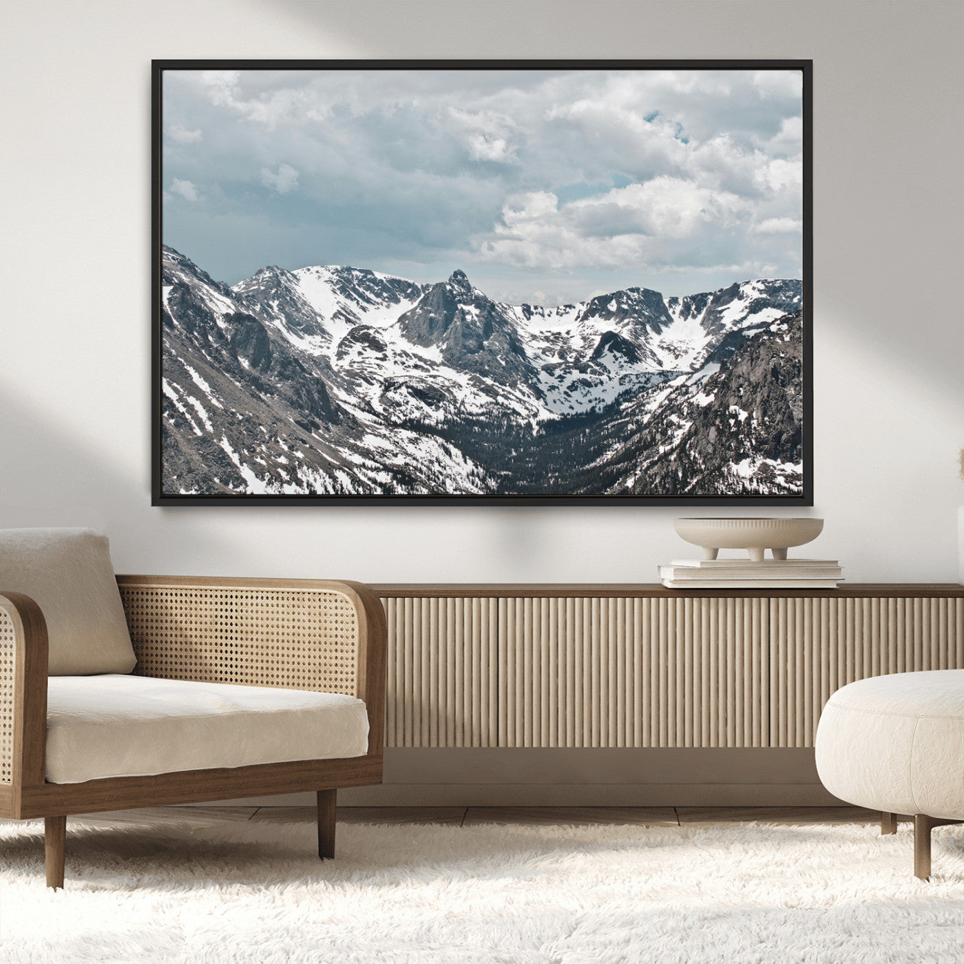 94074619-MGV-CV-36X24-Snowy Peaks Wall Art Canvas Print, Framed Alpine Wilderness Art Picture Print, Mountain Escape Perfect Winter Serenity Decor