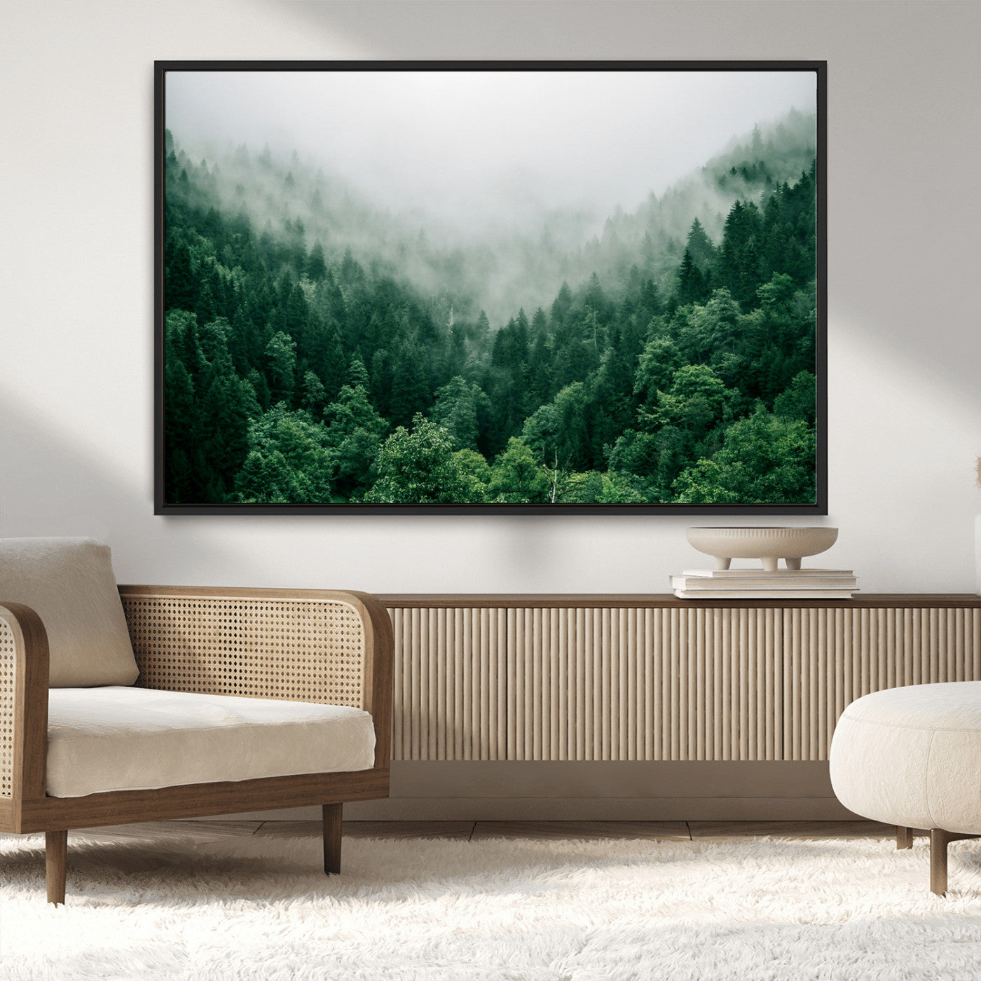 45265379-MGV-CV-36X24-Misty Forest Wall Art – Green Mountain Pine Tree Landscape Canvas Print, Nature Photography Artwork Home Decor for Bedroom, Living