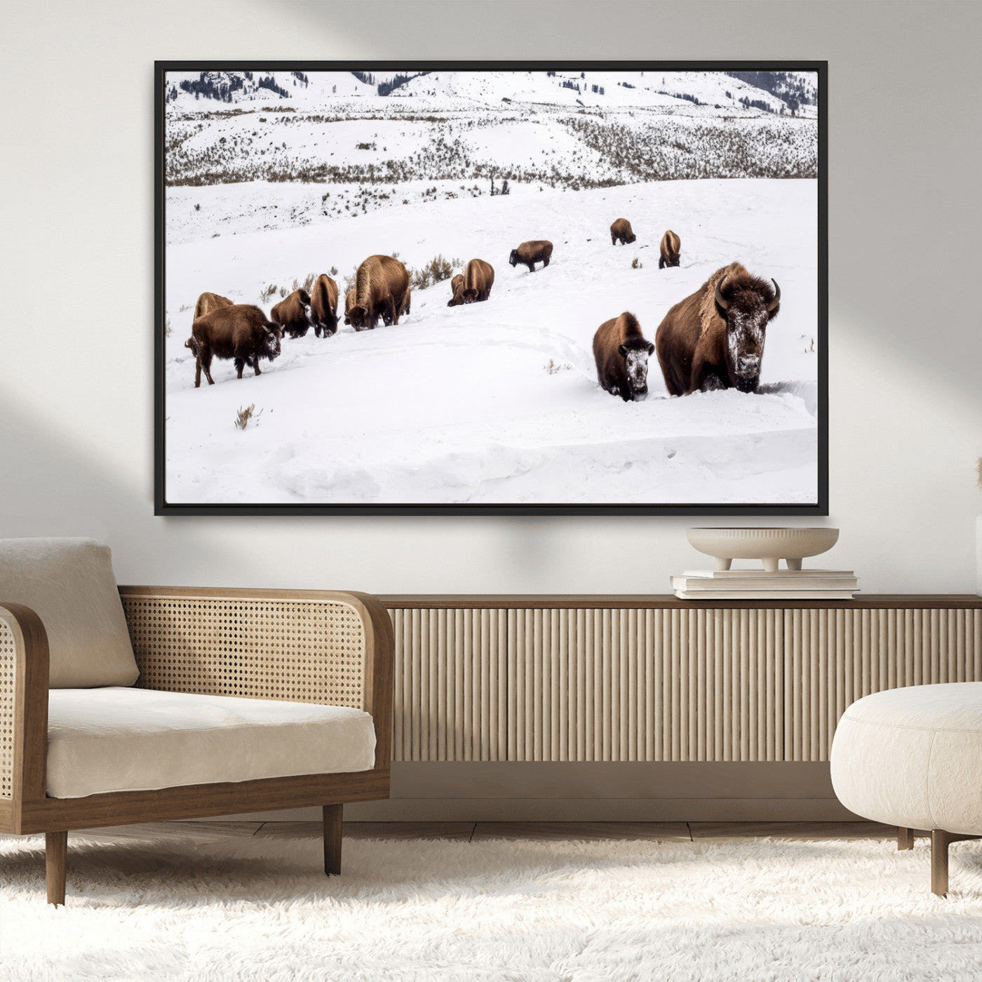 38217250-MGV-CV-36X24-Bison Herd Wall Art – Wildlife Canvas Print of Buffalo Winter Snow Scene, Rustic Western Lodge Décor, Farmhouse & Cabin Nature