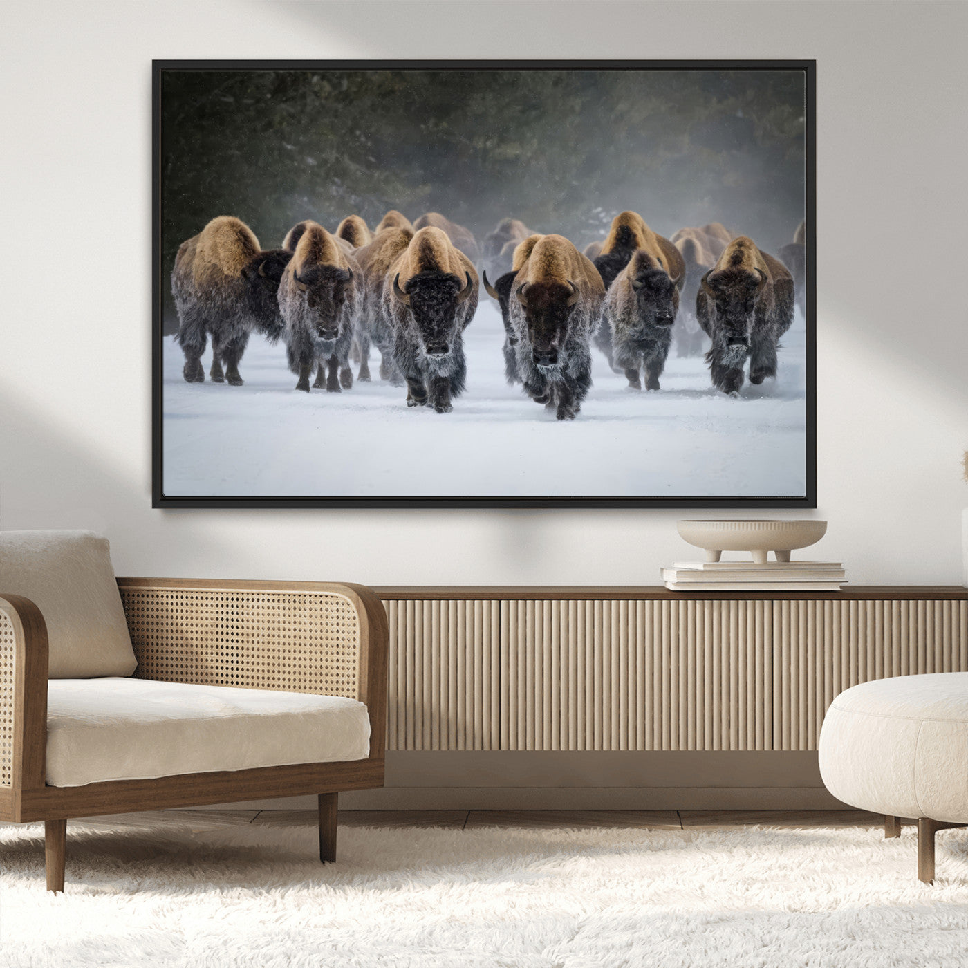 30332489-MGV-FC-36X24_Black-Winter Bison Herd Wall Art – Powerful Buffalo Canvas Print, Rustic Wildlife Photography Decor for Farmhouse, Cabin, Lodge, Living