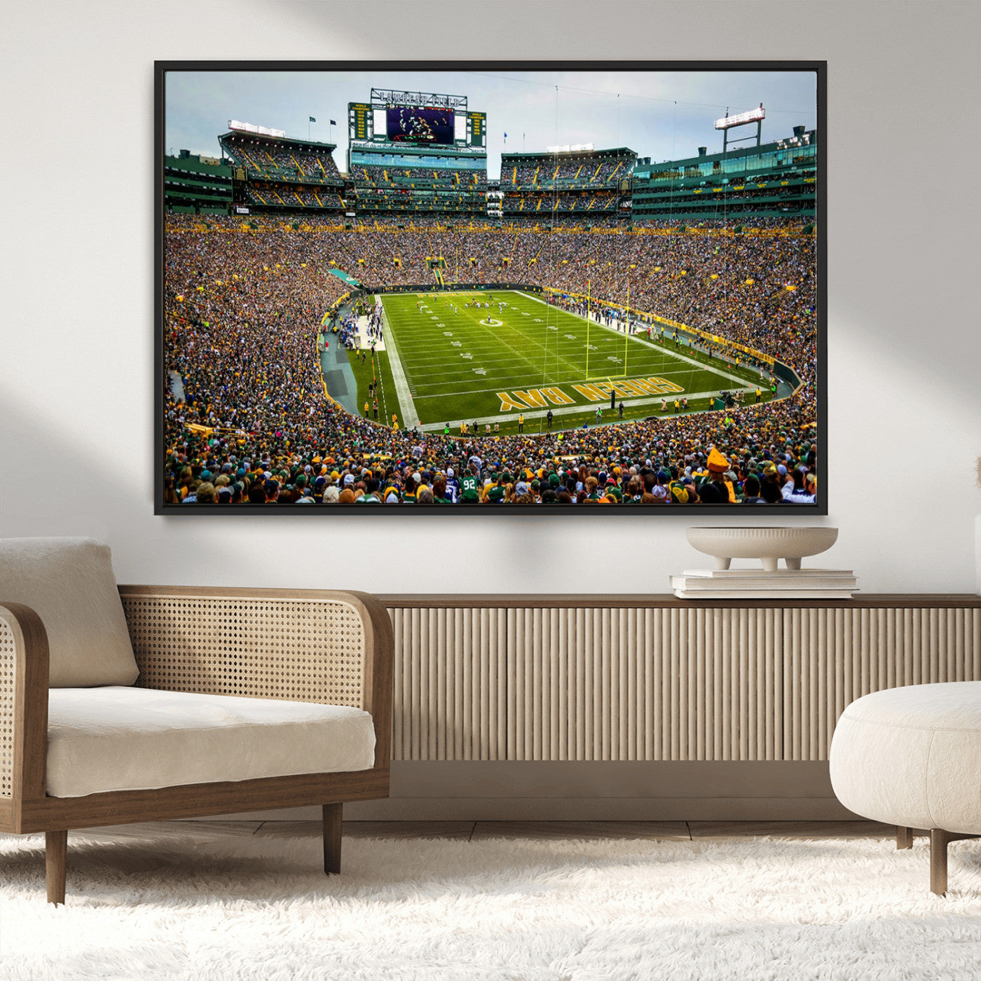 96617112-MGV-CV-36X24-Lambeau Field Wall Art – Green Bay Packers NFL Football Stadium Canvas Print – Game Day Crowd Sports Decor for Man Cave, Bar, or