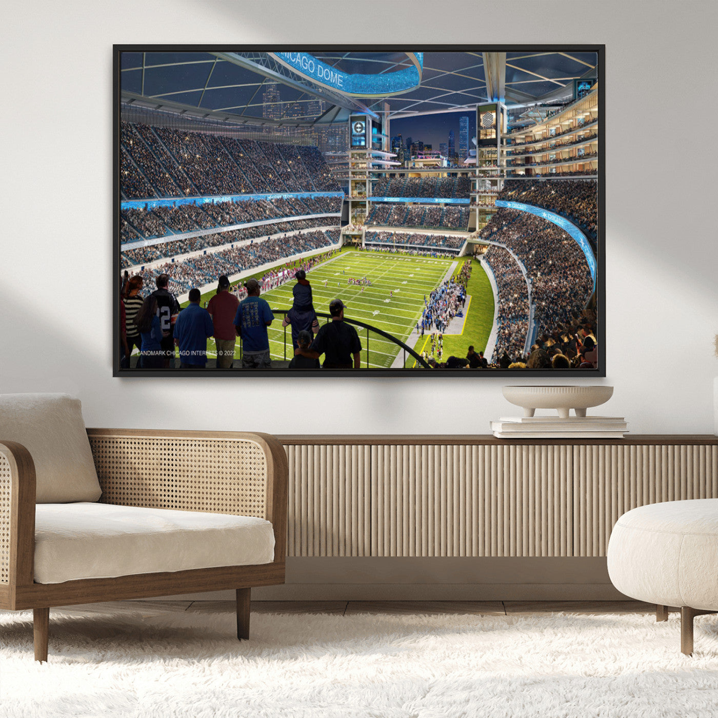 41816511-MGV-CV-36X24-Chicago Dome Stadium Wall Art – Futuristic Football Arena Canvas Print, Modern Sports Fan Decor for Man Cave, Office, Bar, or