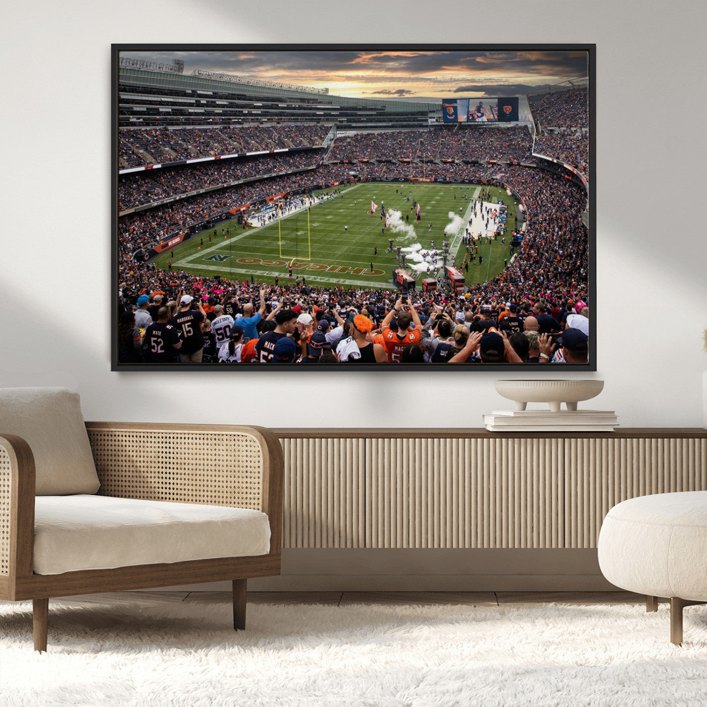 87578930-MGV-CV-36X24-Soldier Field Wall Art – Chicago Bears Football Stadium Sunset Canvas Print, Game Day Sports Decor for Man Cave, Bar, Office, or