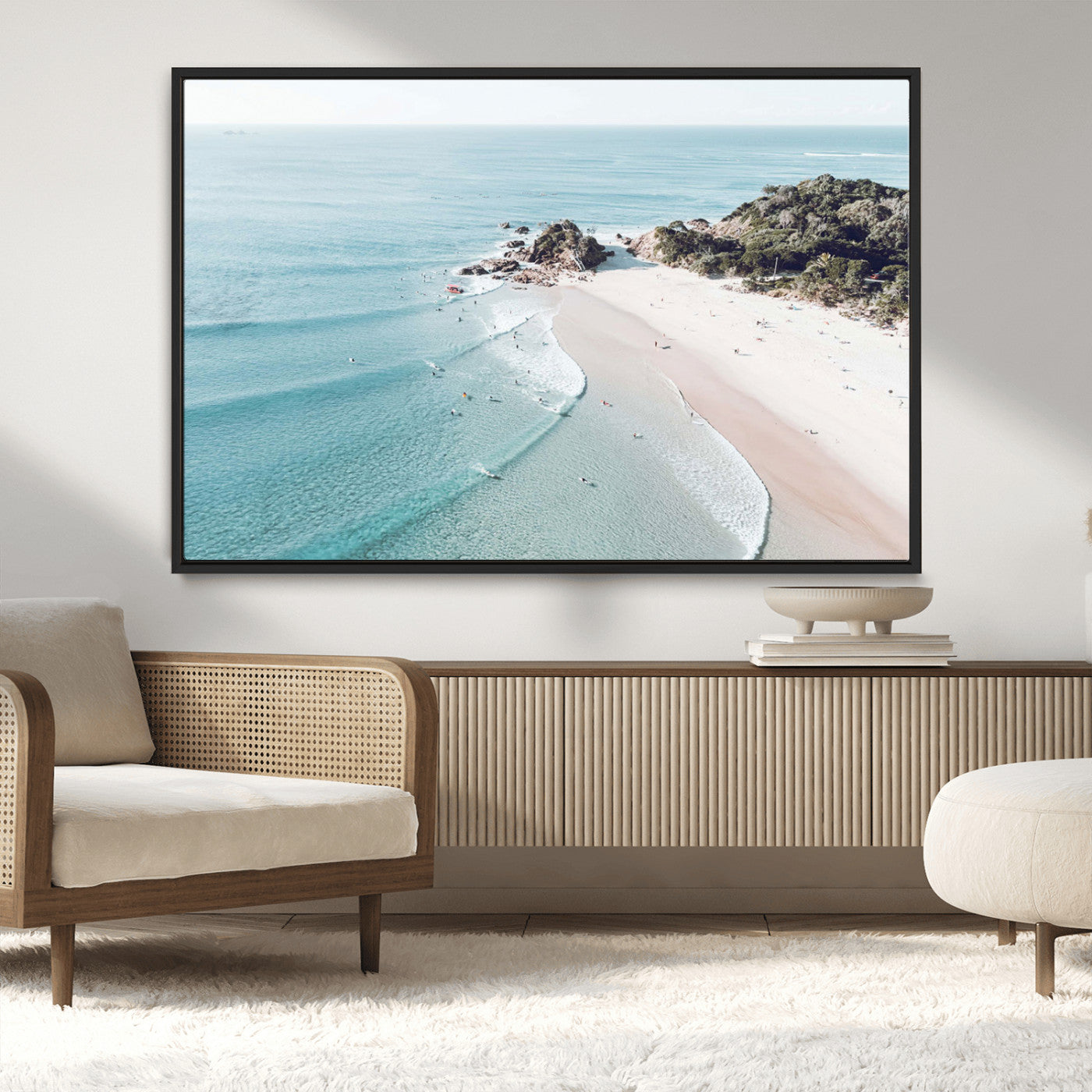 79395467-MGV-CV-36X24-Coastal Wall Art – Aerial Beach Canvas Print, Ocean Waves and Sandy Shore Photography Decor for Bedroom, Living Room, Office,