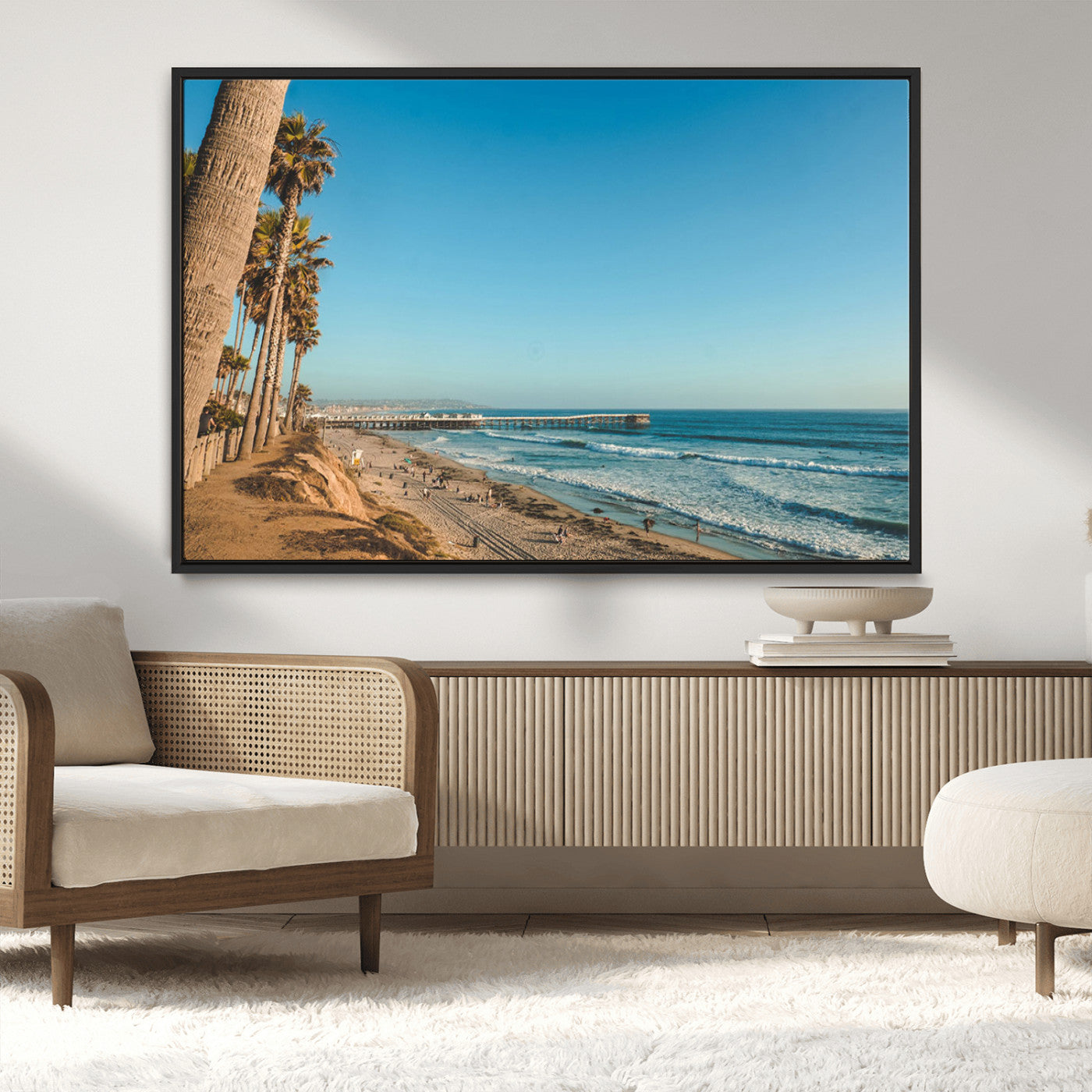 92568259-MGV-FC-36X24_Black-California Beach Wall Art – Palm Tree Pier Canvas Print, Coastal Ocean Photography Seaside Decor for Living Room, Bedroom, Office,