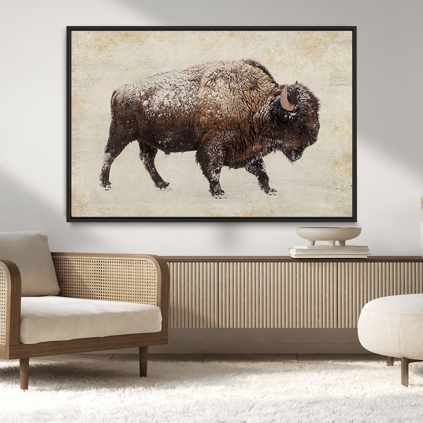 54810031-MGV-CV-36X24-Western Wall Art – Snow Covered Bison Canvas Print, Rustic Wildlife Photography Decor for Bedroom, Living Room, Office, Lodge,
