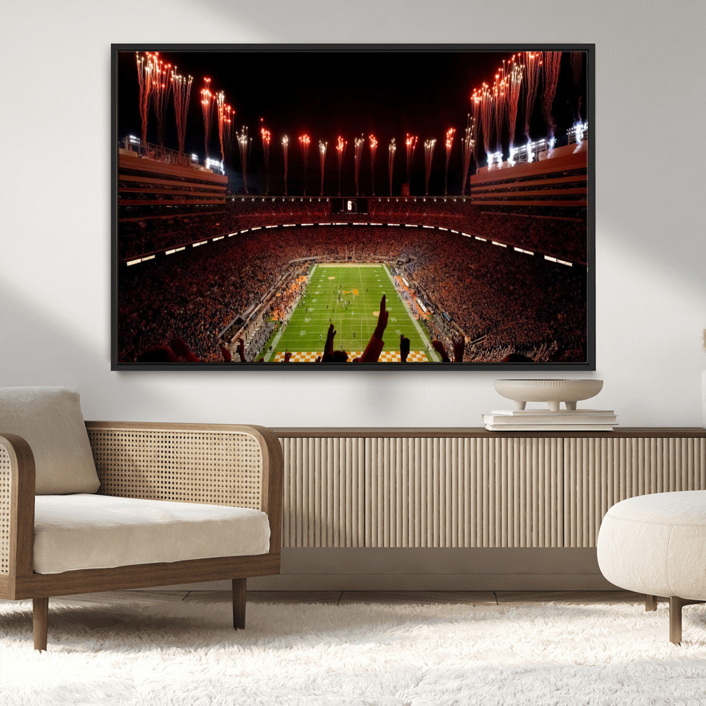 73358115-MGV-CV-36X24-Neyland Stadium Wall Art – Panoramic Tennessee Volunteers Night Game Canvas Print, Fireworks Football Celebration Sports Decor for