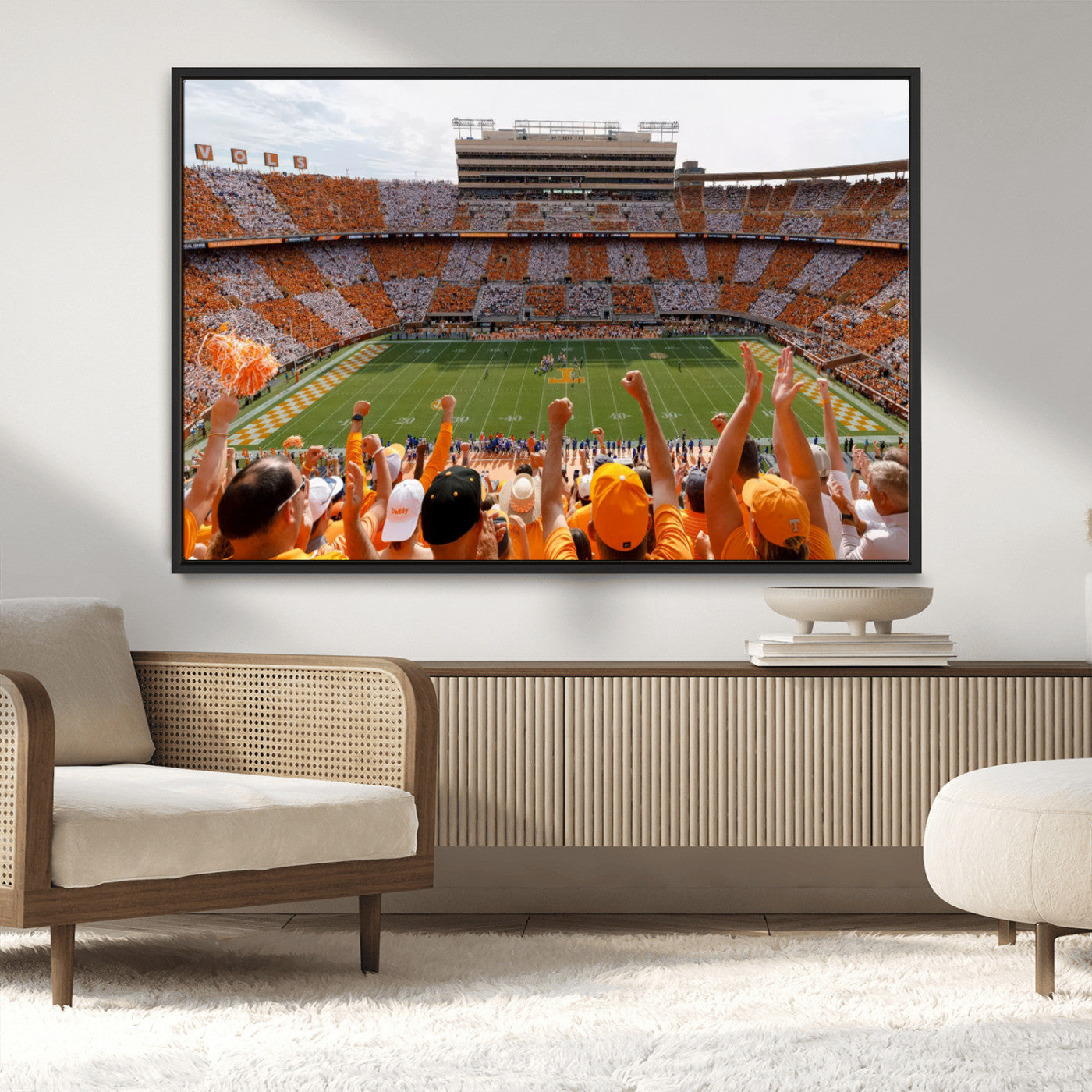 76011417-MGV-CV-36X24-Neyland Stadium Wall Art – Panoramic Tennessee Volunteers Checkerboard Crowd Canvas Print, Day Game Football Celebration Sports