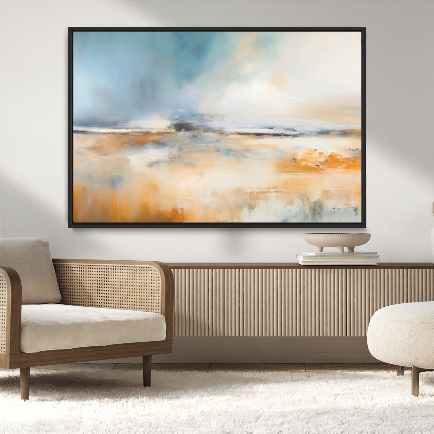 12135-MGV-CV-36X24-Soft Horizon Wall Art Canvas Print, Framed Golden Field Art Picture Print, Dreamy Horizon Perfect Minimalist Earthy Decor Artwork