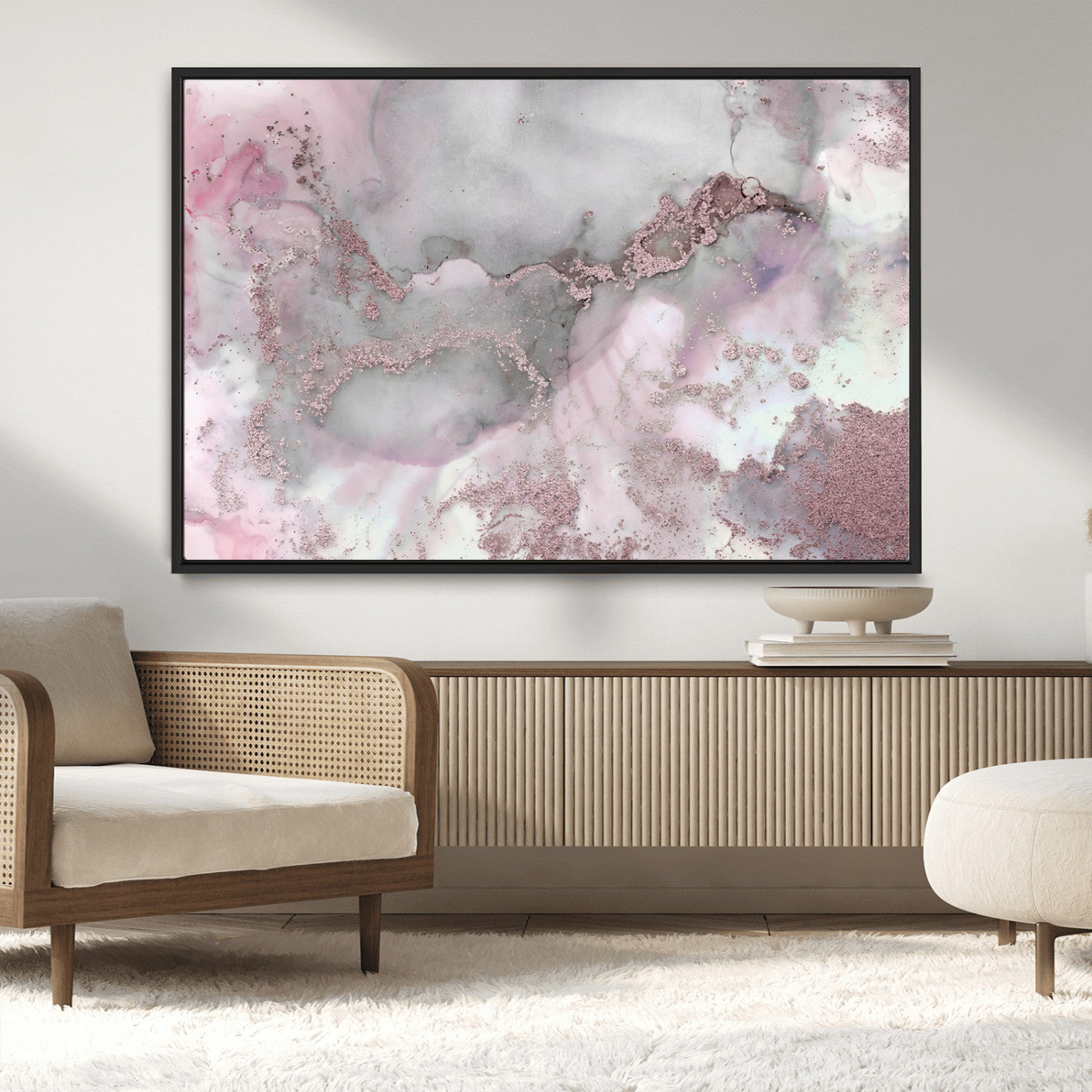 16416-MGV-CV-36X24-Blush Marble Wall Art Canvas Print, Framed Rose Gold Art Picture Print, Pink Cloudy Perfect Modern Glam Decor Artwork