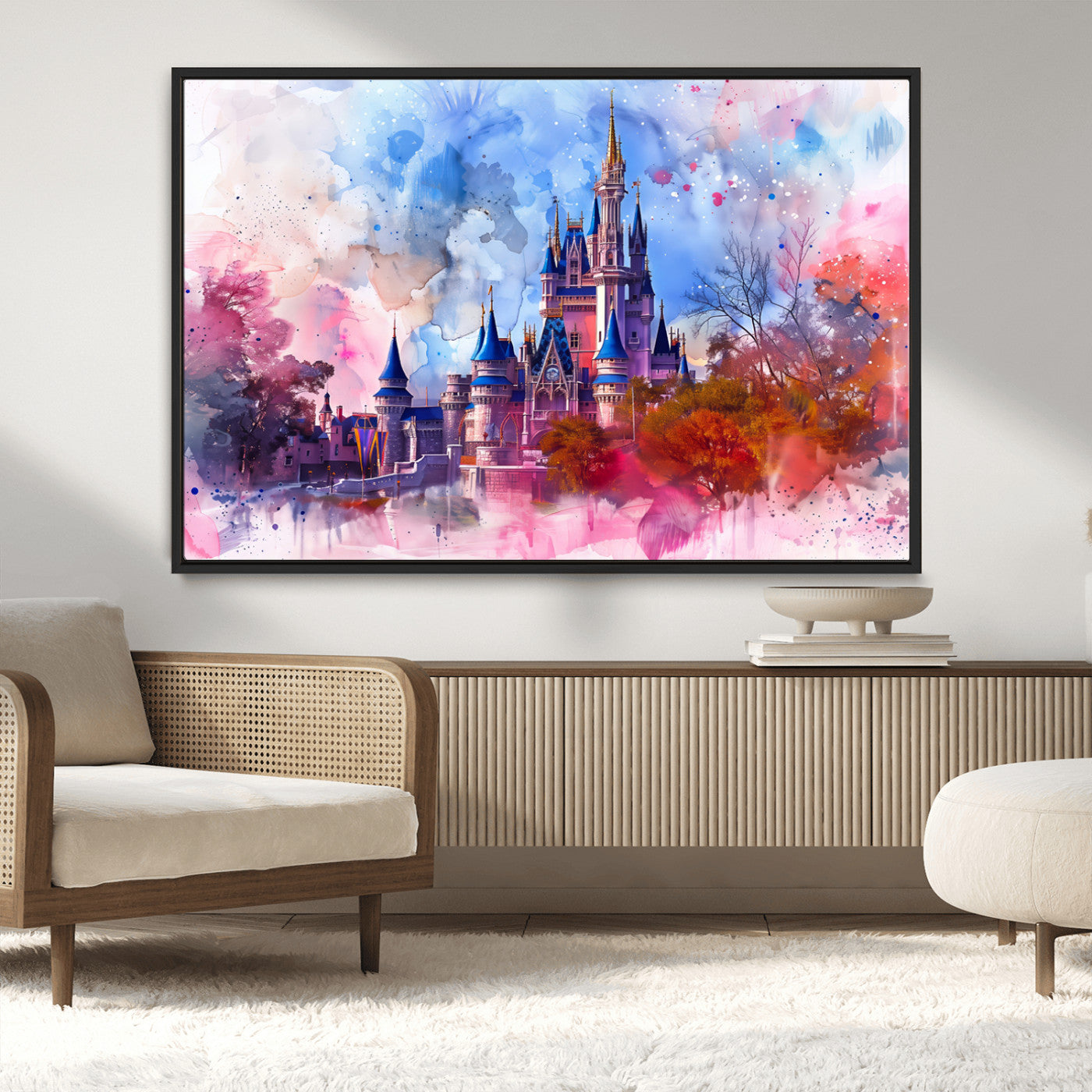 15129-MGV-CV-36X24-Disney Castle Wall Art Canvas Print, Framed Cinderella Palace Art Picture Print, Fantasy Kingdom Perfect Whimsical Fairytale Decor