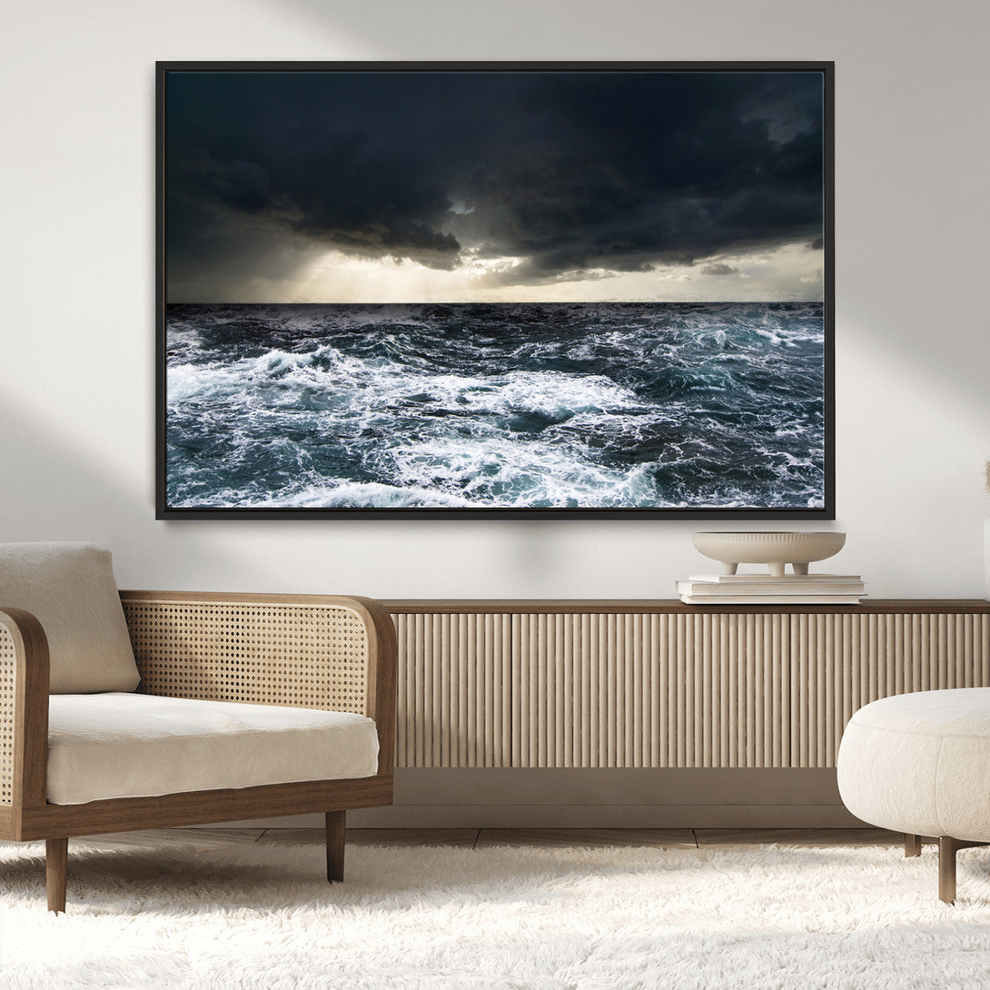 51359-MGV-CV-36X24-Stormy Ocean Wall Art Canvas Print, Framed Moody Seascape Art Picture Print, Ocean Storm Perfect Dramatic Coastal Decor Artwork