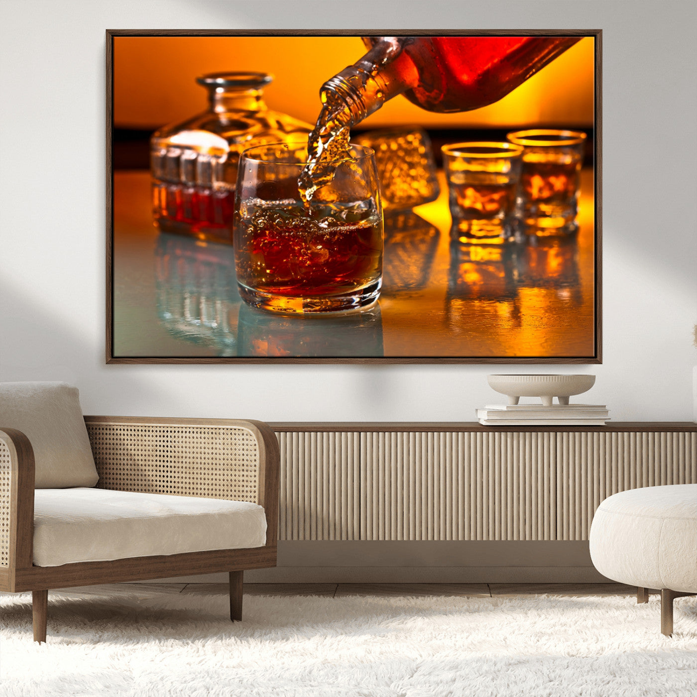 18250-MGV-CV-36X24-Whiskey Pour Wall Art – Captivating Whiskey Splash Canvas Print, Elegant Bar or Home Lounge Decor for Office, Man Cave or Living