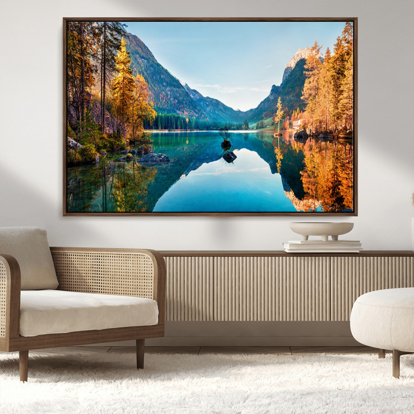 32962-MGV-CV-36X24-Mountain Lake Wall Art – Tranquil Autumn Landscape Canvas Print, Nature Reflection Decor for Living Room, Bedroom, Office or Cabin