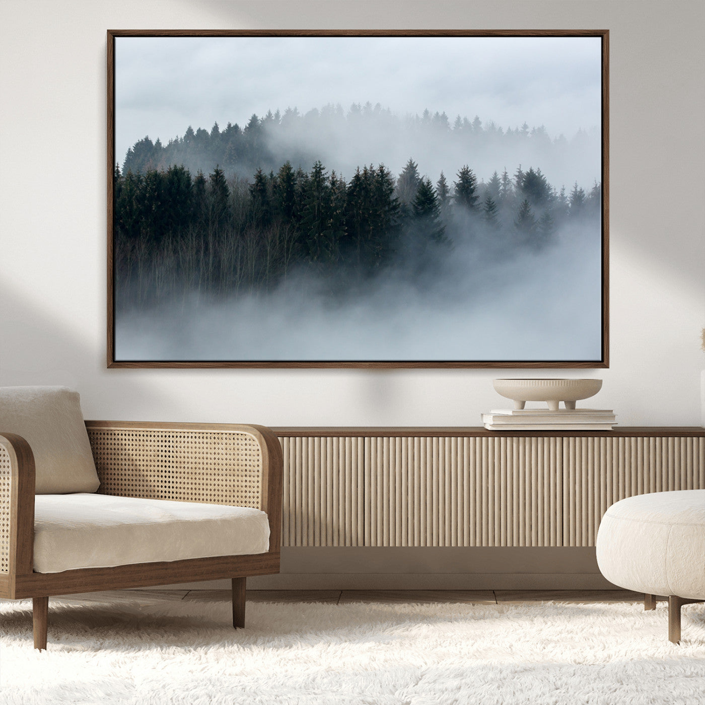 42596-MGV-CV-36X24-Misty Forest Wall Art – Atmospheric Pine Trees Canvas Print, Nature Landscape Decor for Living Room, Bedroom, Office, or Cabin