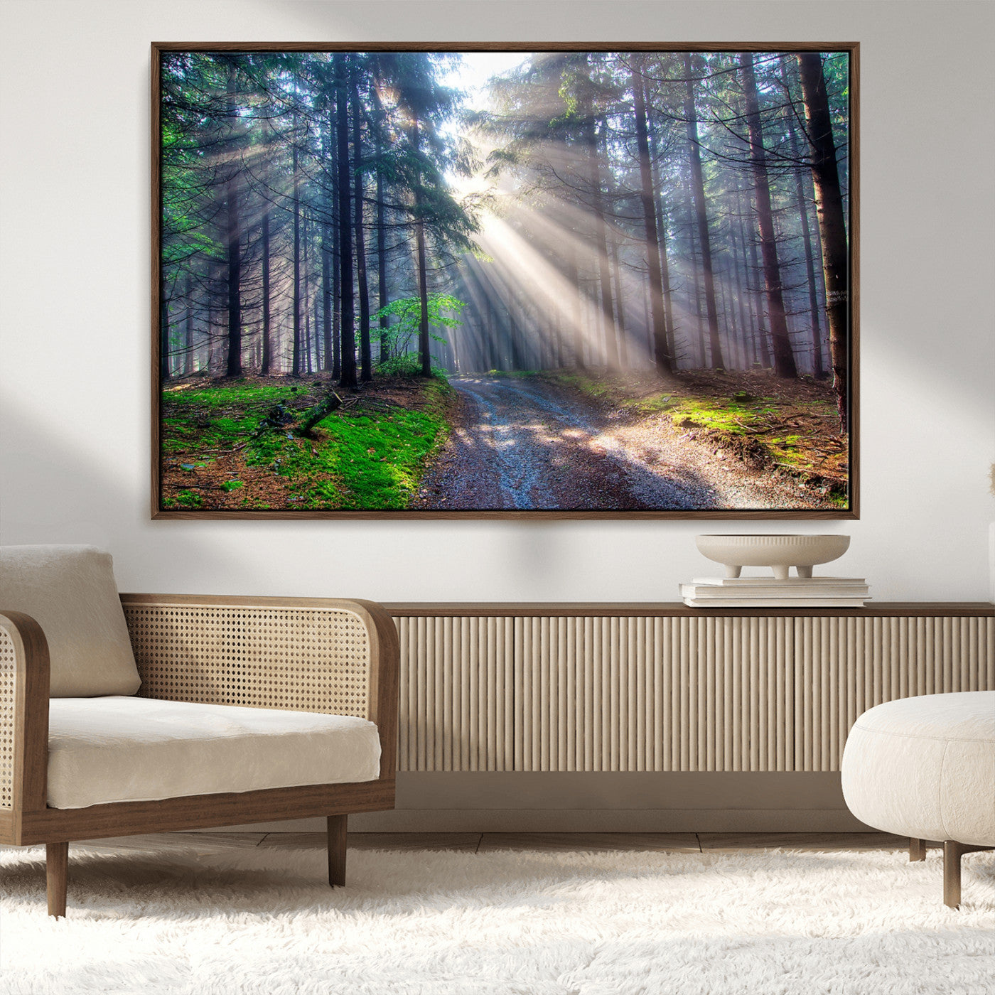42047-MGV-CV-36X24-Sunlit Forest Path Wall Art – Nature Canvas Print, Serene Woodland Landscape, Perfect Home & Office Decor for Calm and Tranquil