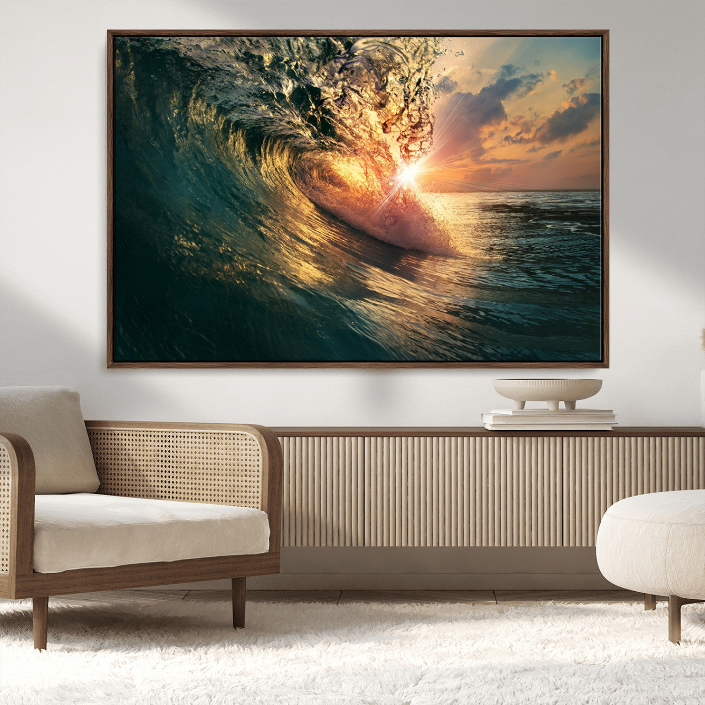 55359-MGV-CV-36X24-Radiant Ocean Wave Wall Art – Panoramic Surf Canvas Print, Vibrant Sunset Beach Decor for Home, Office or Man Cave