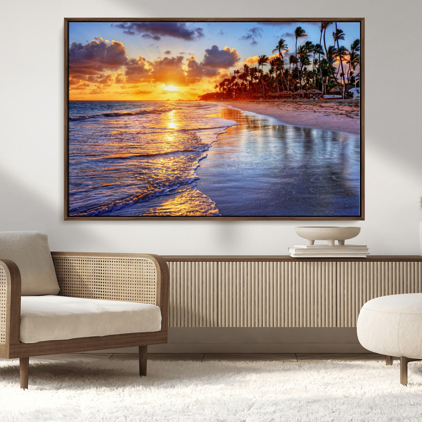 19917-MGV-CV-36X24-Tropical Sunset Beach Wall Art – Panoramic Palm Trees and Ocean Canvas Print, Vibrant Coastal Decor for Living Room, Office or Man