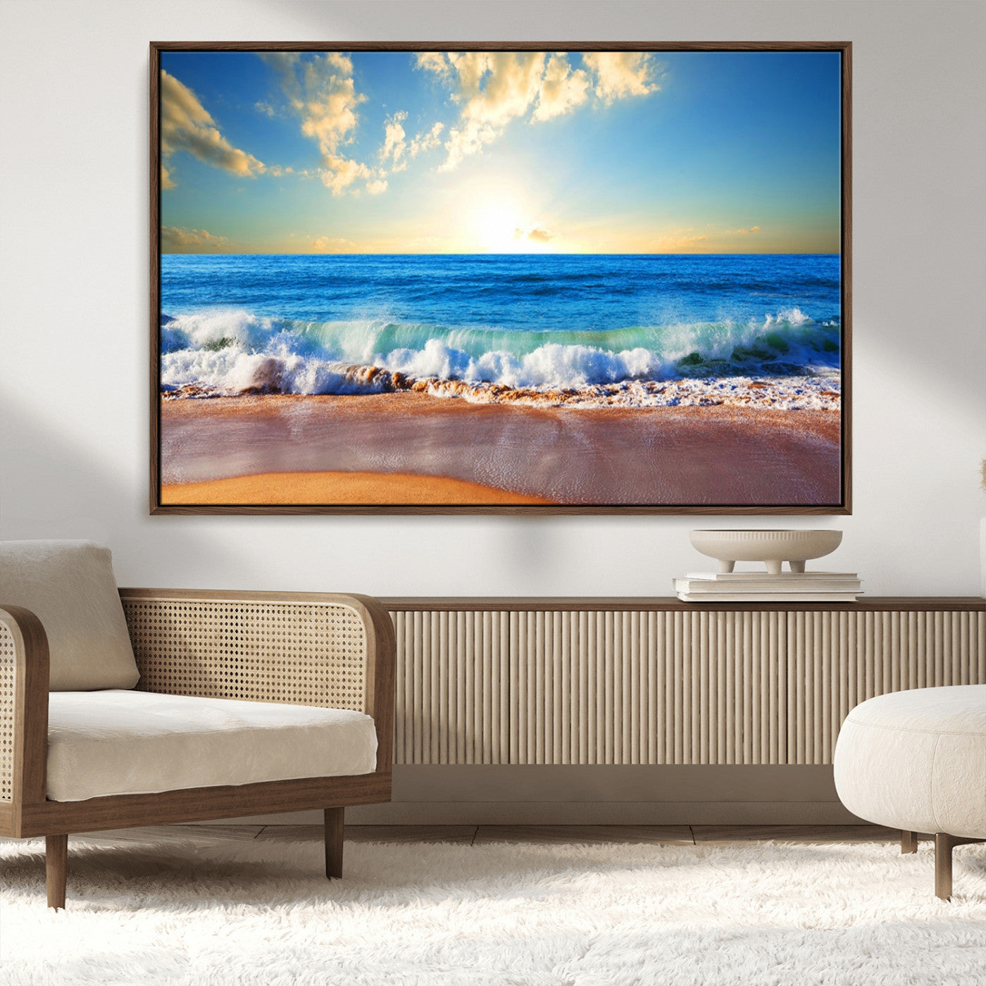50522-MGV-CV-36X24-Ocean Sunrise Wall Art – Peaceful Beach Waves and Golden Horizon Canvas Print, Coastal Seascape Decor for Home or Office