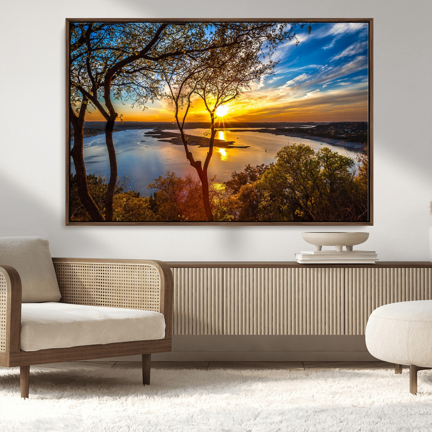 66839-MGV-CV-36X24-Lake Sunset Wall Art – Golden Hour Canvas Print with Trees and Water Reflection, Scenic Landscape Photography for Living Room,
