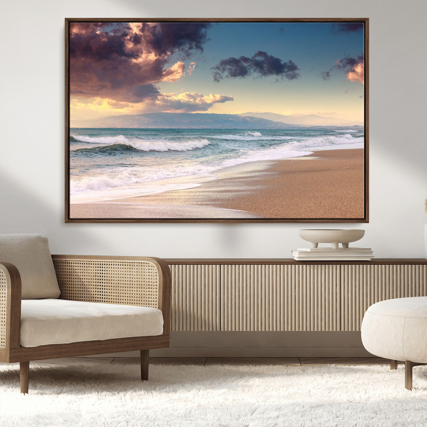 42253-MGV-CV-36X24-Serene Beach Waves Wall Art – Tranquil Ocean Horizon Canvas Print, Coastal Seascape Decor for Living Room or Office Wall