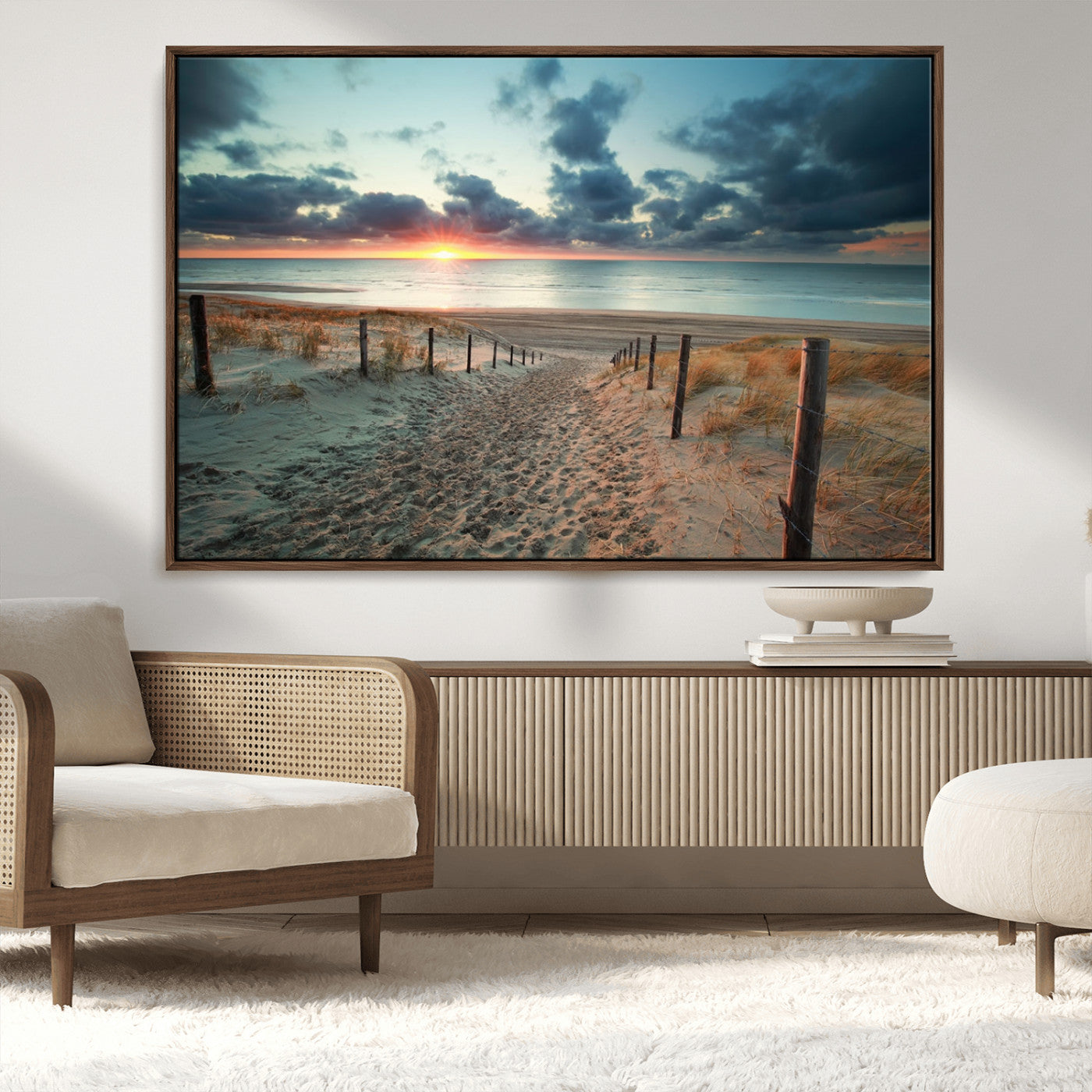 25788-MGV-CV-36X24-Sunset Beach Path Wall Art – Scenic Coastal Dunes and Ocean Canvas Print, Tranquil Seaside Landscape Decor for Living Room or