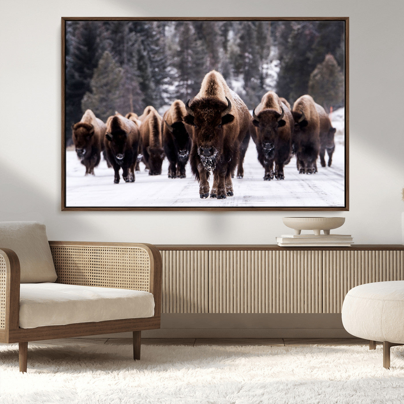 66871-MGV-CV-36X24-Bison Herd Wall Art – Wildlife Buffalo Canvas Print, Rustic Western Nature Photography Decor for Living Room, Office, Cabin, or