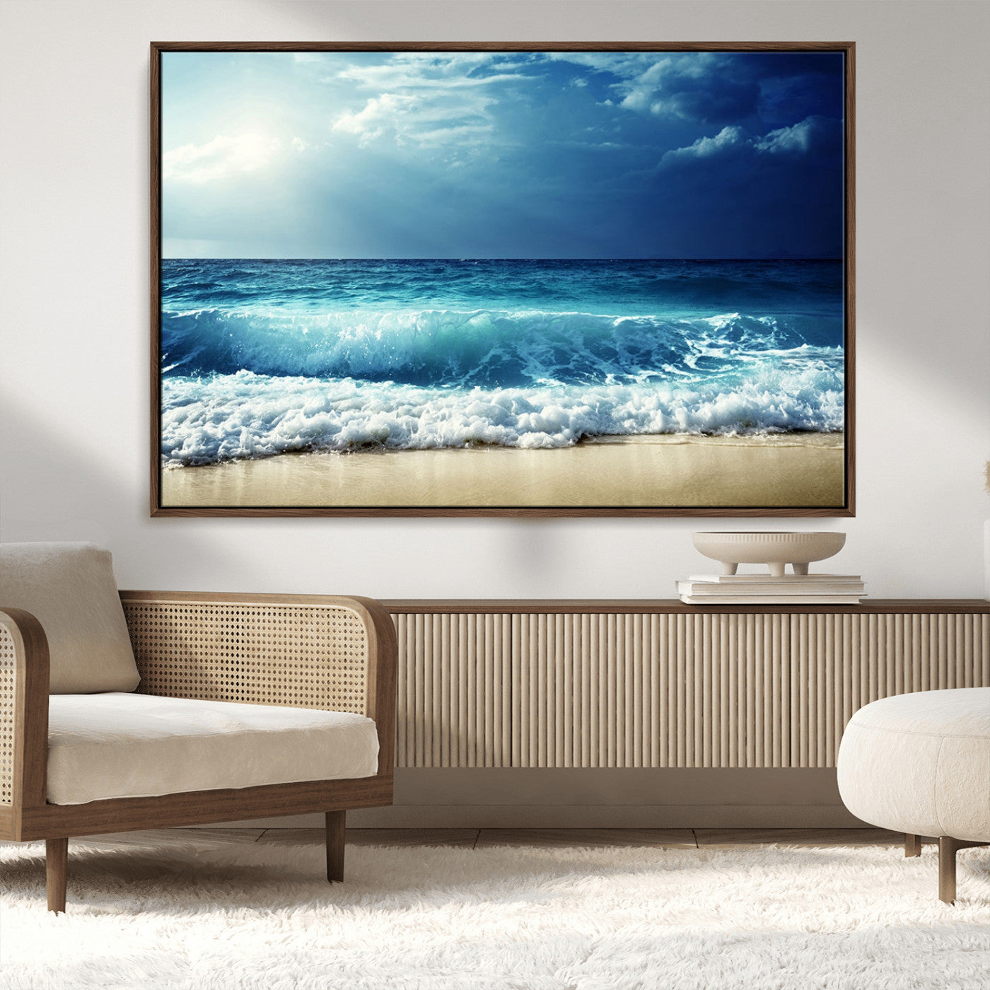 84116-MGV-CV-36X24-Ocean Wave Wall Art – Blue Sea and Beach Canvas Print, Coastal Seascape Photography Artwork for Living Room, Bedroom, or Office