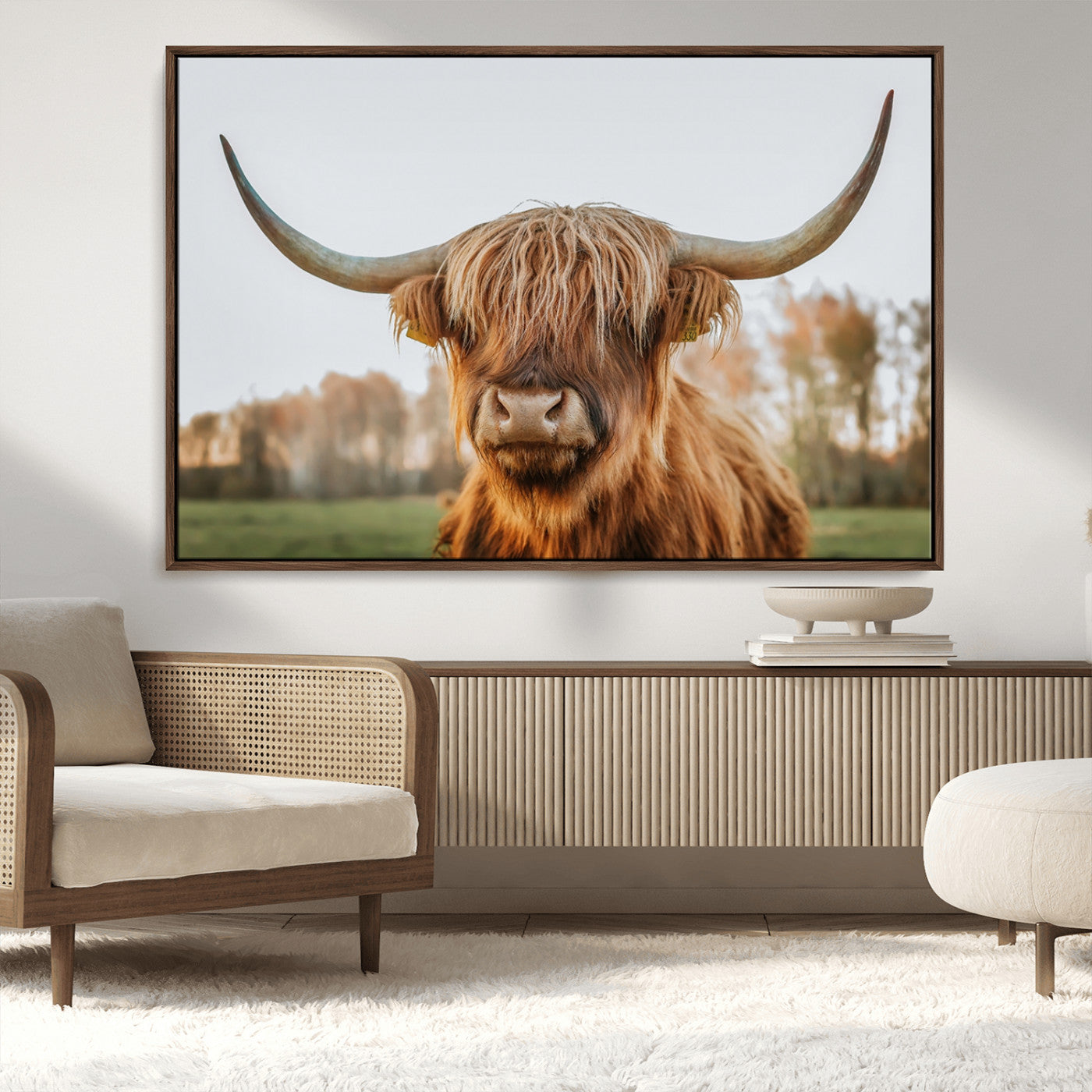 64824-MGV-CV-36X24-Highland Cow Wall Art – Rustic Scottish Bull Canvas Print, Farmhouse Animal Decor for Living Room, Bedroom, Office or Cabin