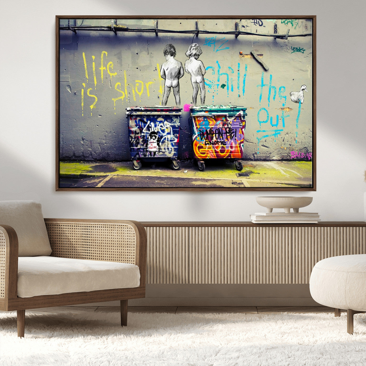 41810-MGV-CV-36X24-Life Is Short Chill Out Graffiti Wall Art – Urban Street Style Canvas Print, Colorful Dumpster Graffiti Mural, Modern Pop Culture