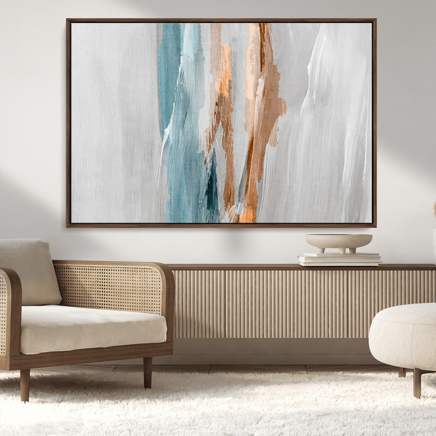 66154-MGV-CV-36X24-Abstract Brushstroke Wall Art – Modern Teal and Gold Canvas Print, Minimalist Contemporary Painting for Living Room, Bedroom, or