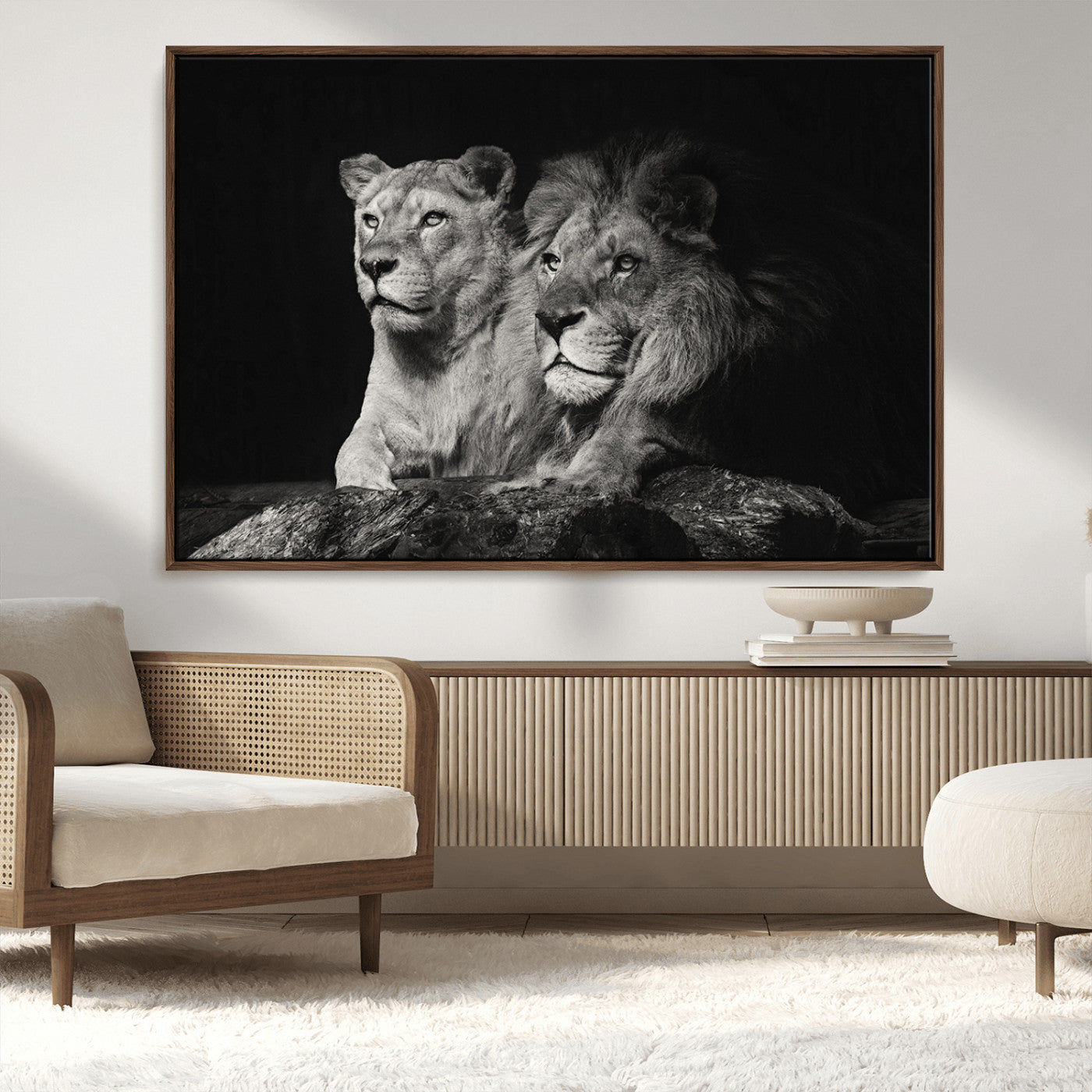 80013-MGV-CV-36X24-Lion and Lioness Wall Art – Black and White Wildlife Photography Canvas Print, African Safari Animal Decor for Office, Bedroom, or