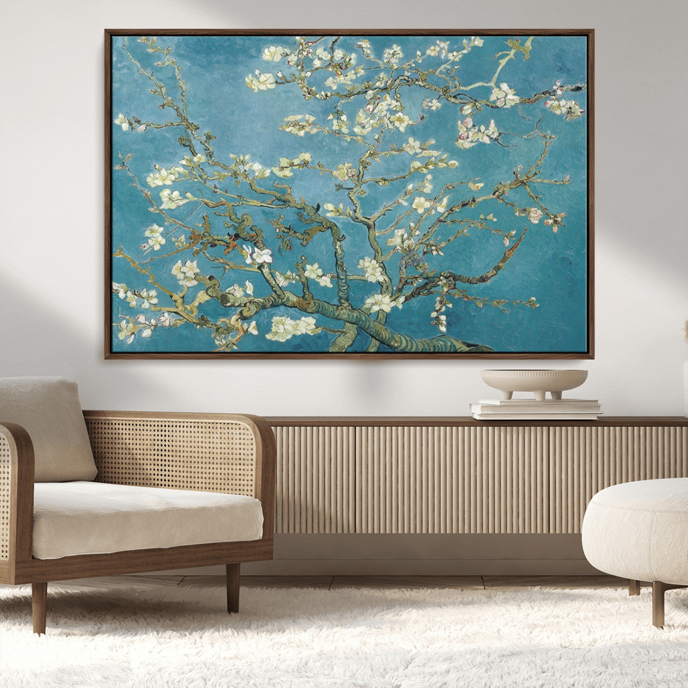 65607-MGV-CV-36X24-Almond Blossom Wall Art – Van Gogh Blue Floral Canvas Print, Elegant Impressionist Painting Decor for Living Room, Bedroom or