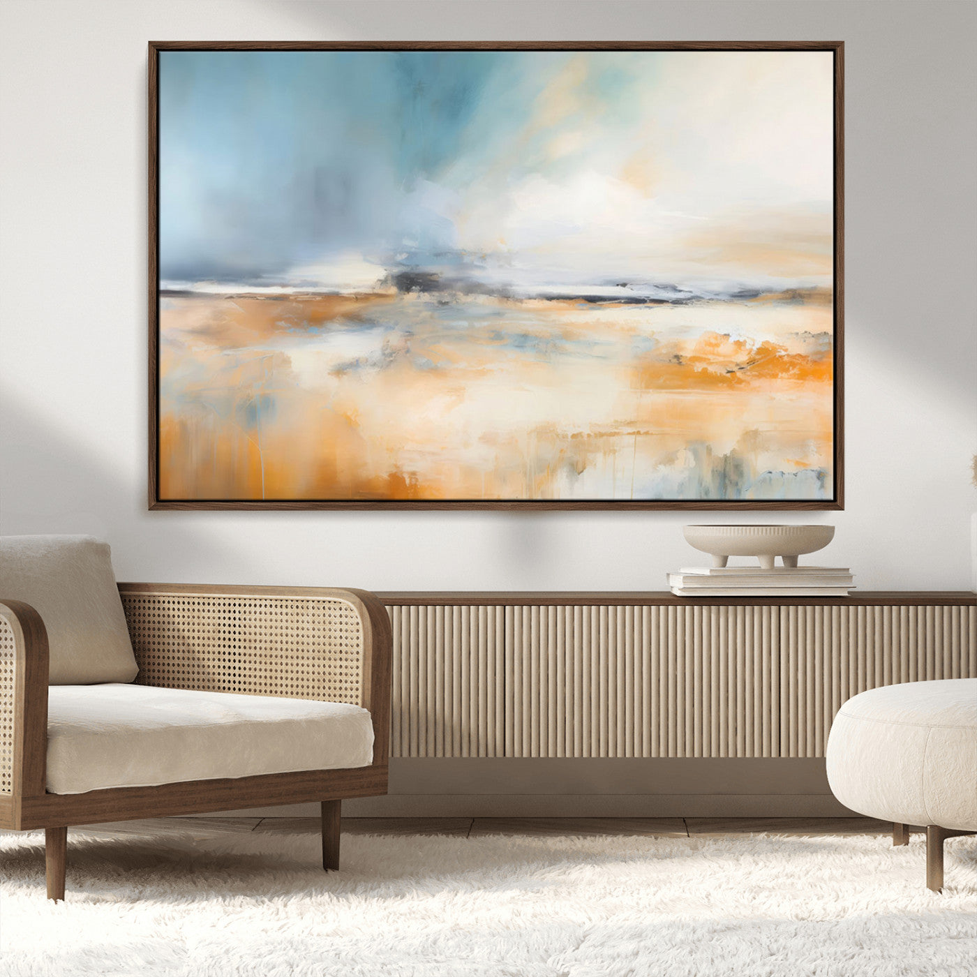 92764-MGV-CV-36X24-Abstract Landscape Wall Art – Modern Blue and Orange Canvas Print, Large Minimalist Painting for Living Room, Bedroom, Office or