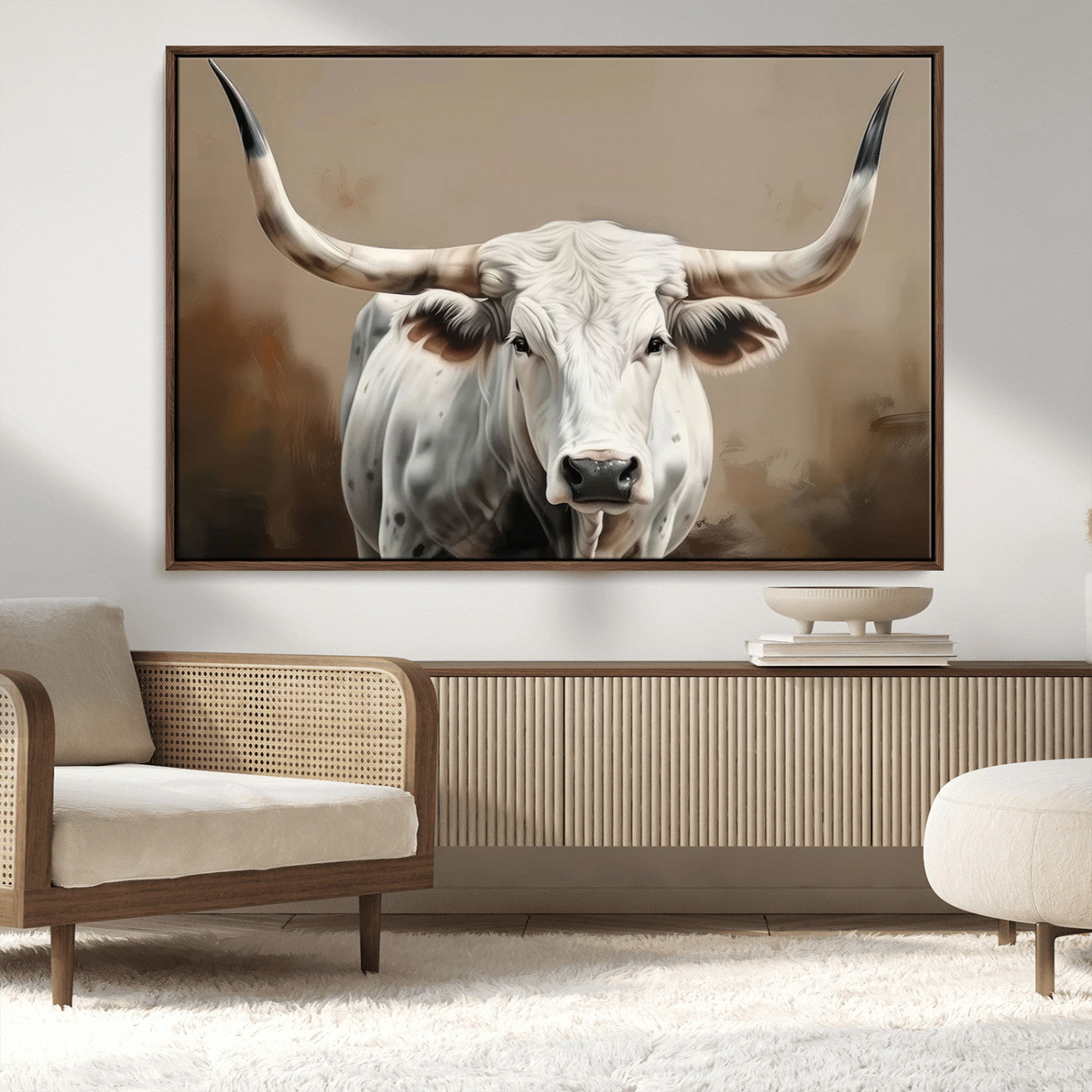 61423-MGV-CV-36X24-Longhorn Bull Wall Art – Rustic Western Texas Steer Canvas Print, Cowboy Farmhouse Decor for Living Room, Bedroom, Office or Ranch