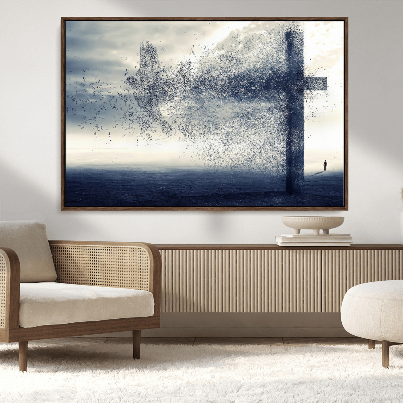 55718-MGV-CV-36X24-Surreal Cross Wall Art – Spiritual Faith Canvas Print, Abstract Christian Artwork with Modern Religious Symbol for Living Room,