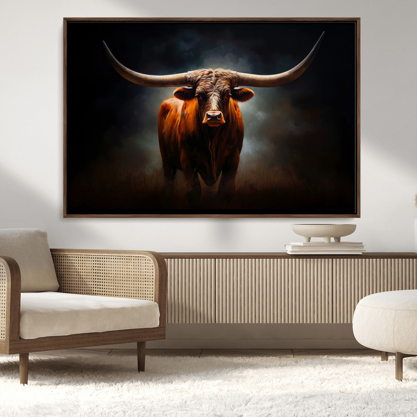 48896-MGV-CV-36X24-Texas Longhorn Wall Art – Rustic Western Bull Canvas Print and Farmhouse Cattle Painting for Living Room, Ranch, or Office Decor .