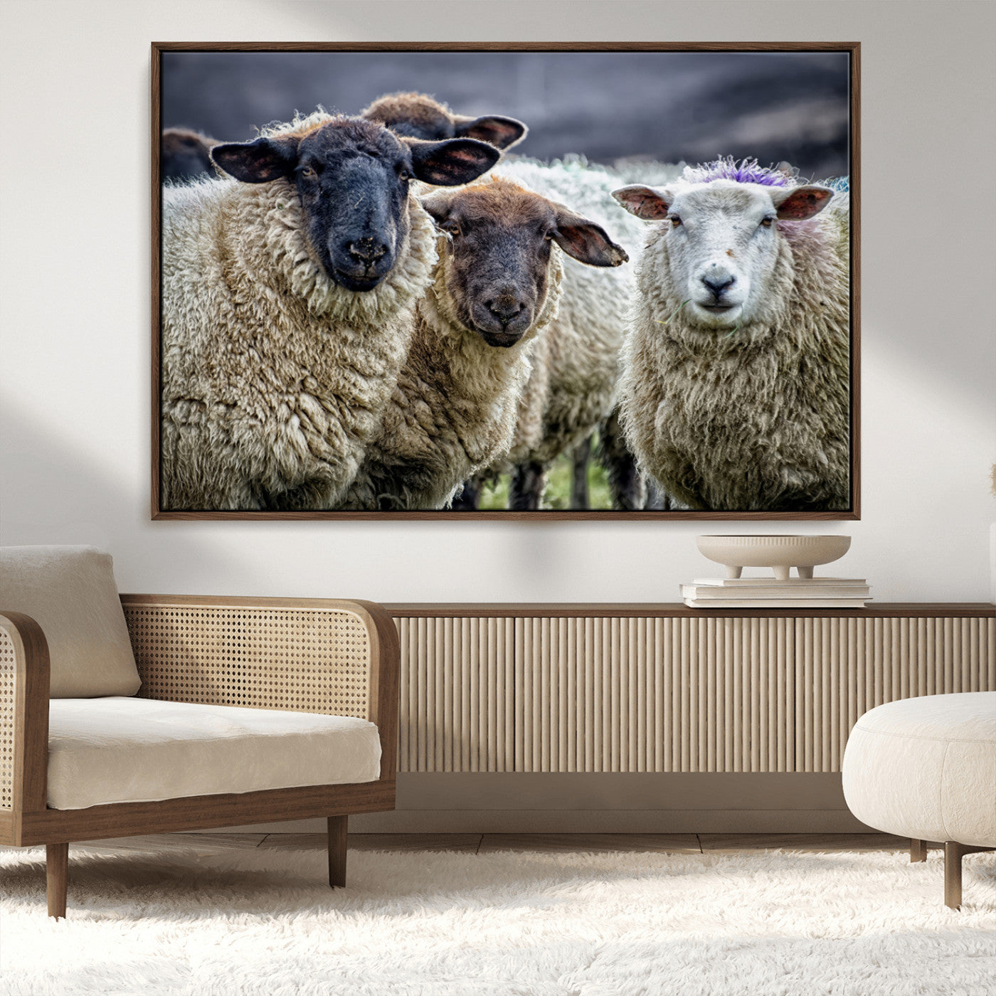 18418-MGV-CV-36X24-Sheep Wall Art Canvas Print, Framed Farmhouse Sheep Art Picture Print, Sheep Herd Perfect Rustic Farmhouse Decor Artwork