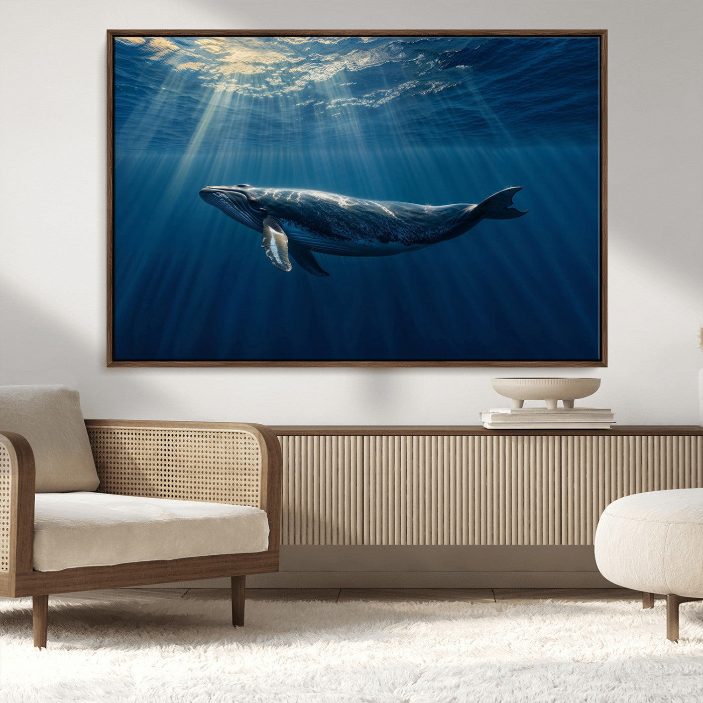 18052-MGV-CV-36X24-Whale Wall Art – Majestic Ocean Canvas Print Marine Life Underwater Sunlight Scene, Nautical Coastal Decor for Living Room,