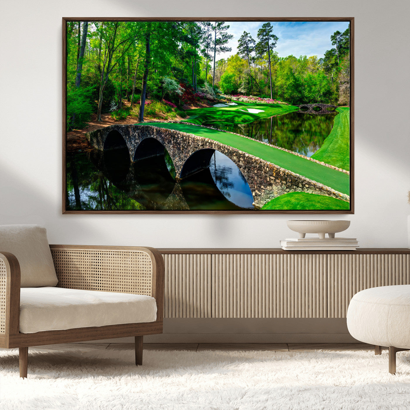 57655-MGV-CV-36X24-Golf Course Wall Art – Canvas Print Scenic Green Fairway Stone Bridge Water Reflection Landscape, Classic Sports Decor for Office,