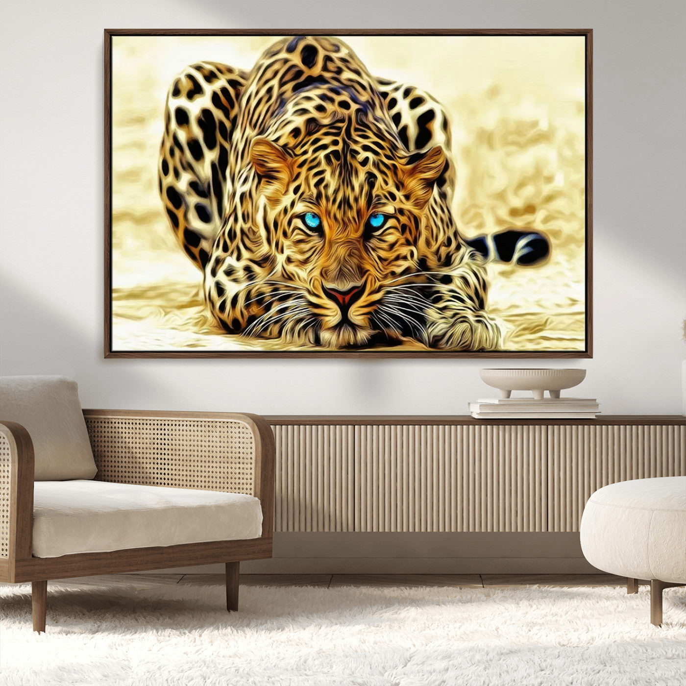 45281-MGV-CV-36X24-Blue Eye Leopard Wall Art Canvas Print, Framed Leopard Painting Art Picture Print, Big Cat Perfect Safari Wildlife Decor Artwork