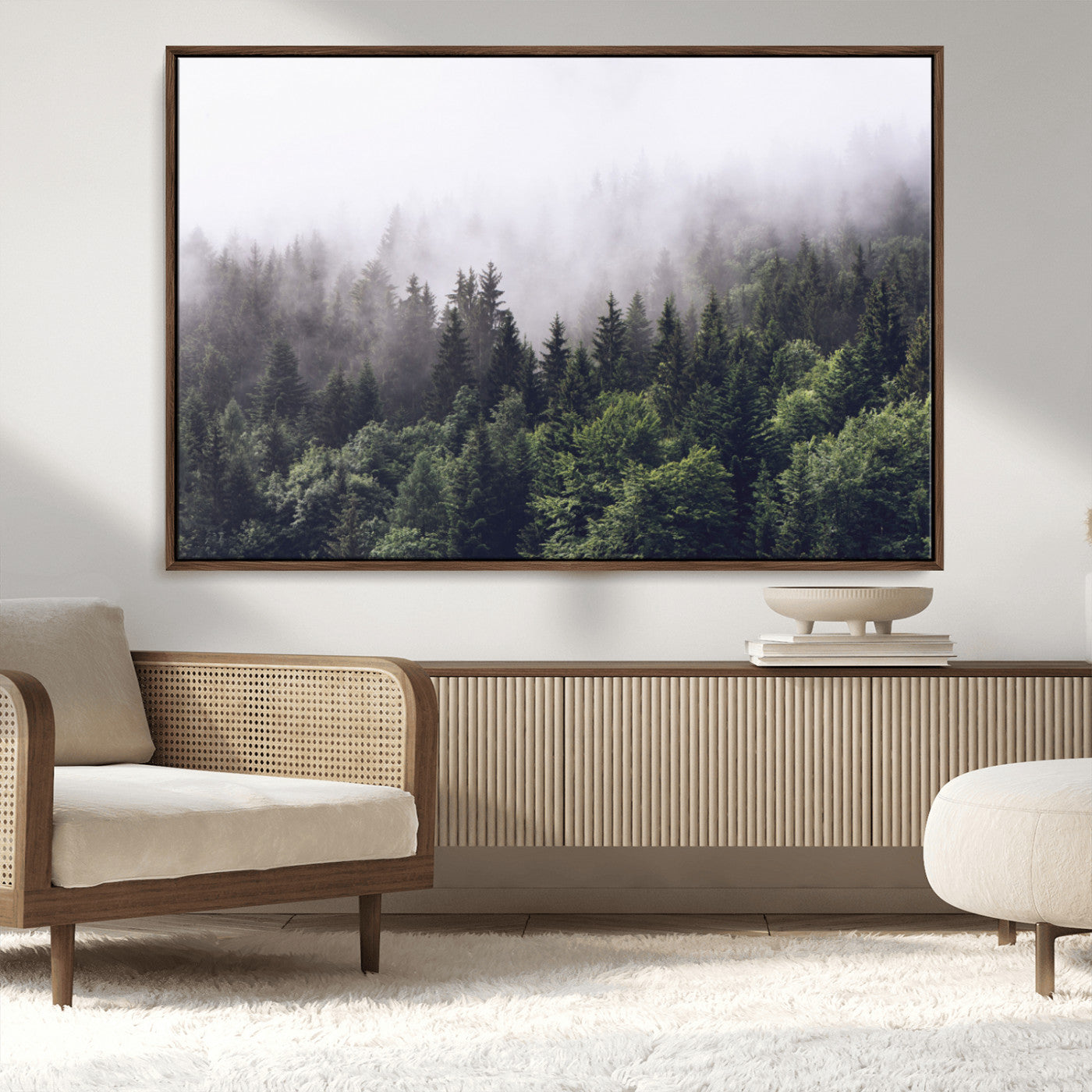 42578900-MGV-CV-36X24-Misty Forest Wall Art – Serene Mountain Pine Tree Canvas Print, Nature Landscape Decor for Bedroom, Living Room, Office or Rustic