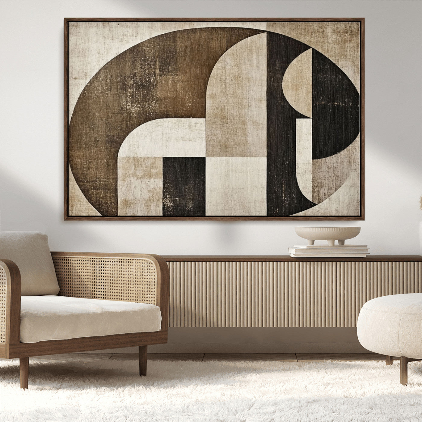 44796-MGV-FC-36X24_Walnut-Wabi Sabi Wall Art Canvas Print, Framed Geometric Minimalist Art Picture Print, Modern Abstract Perfect Modern Abstract Decor